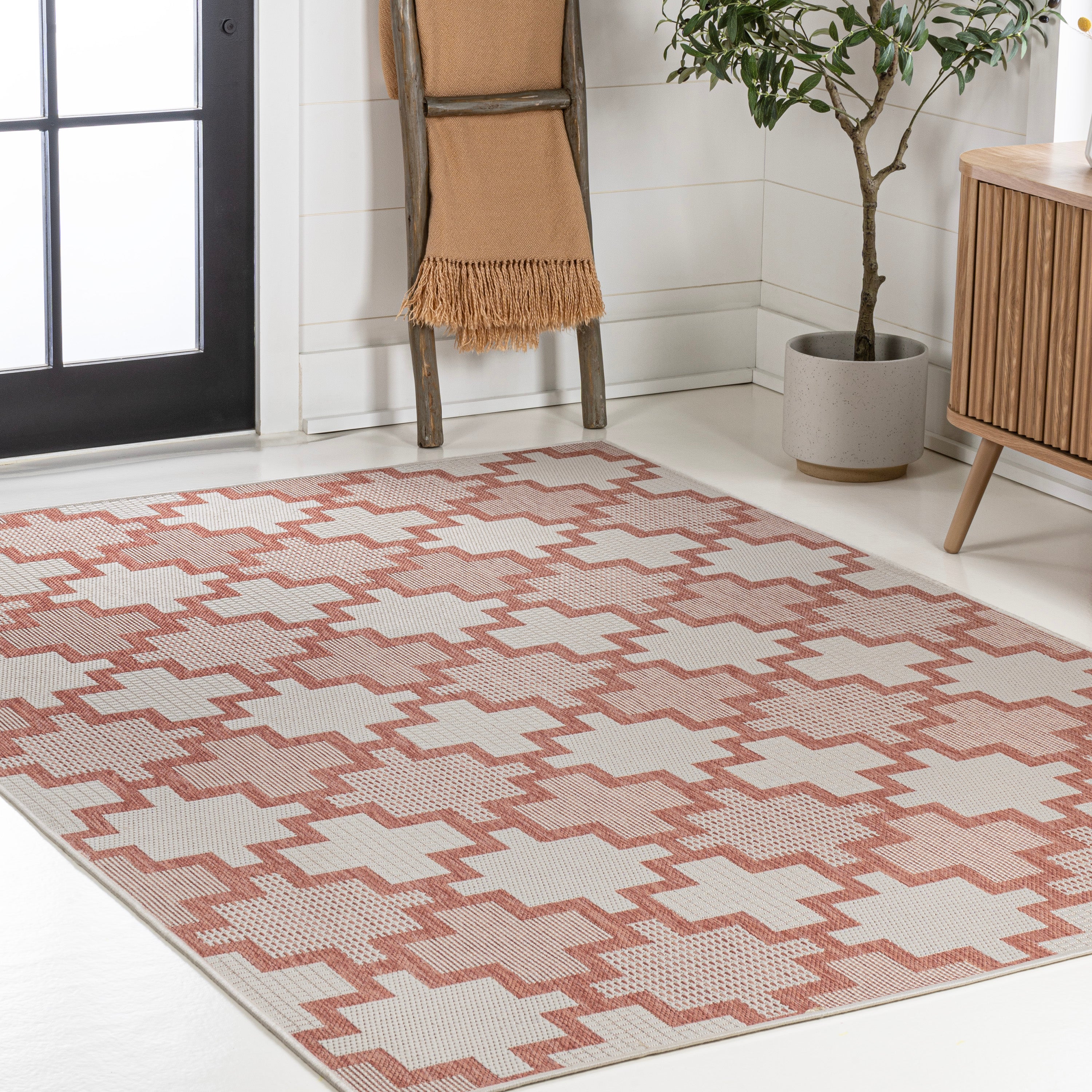 Cyrus Modern Geometric Tile Pattern Indoor/Outdoor Runner Rug