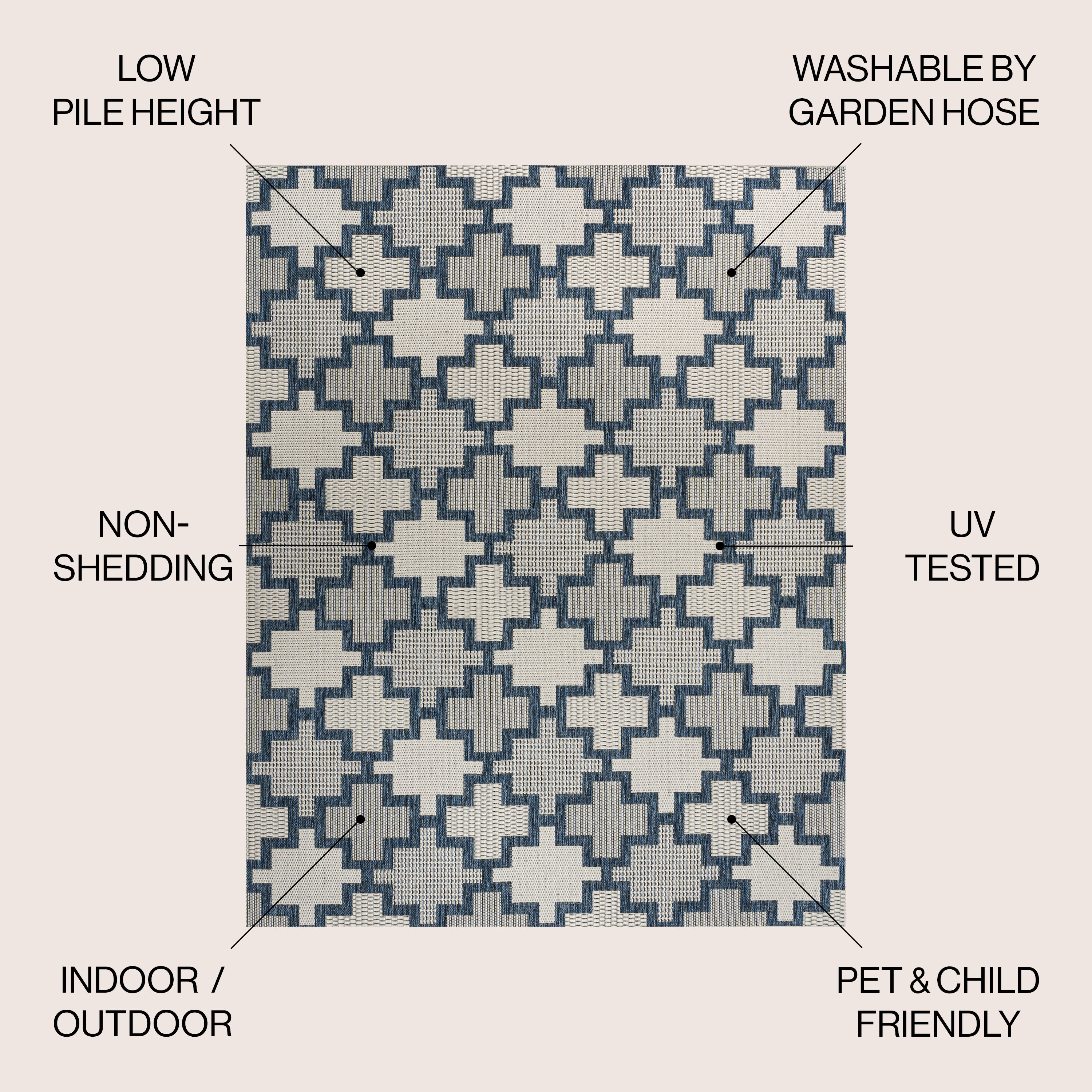 Cyrus Modern Geometric Tile Pattern Indoor/Outdoor Runner Rug