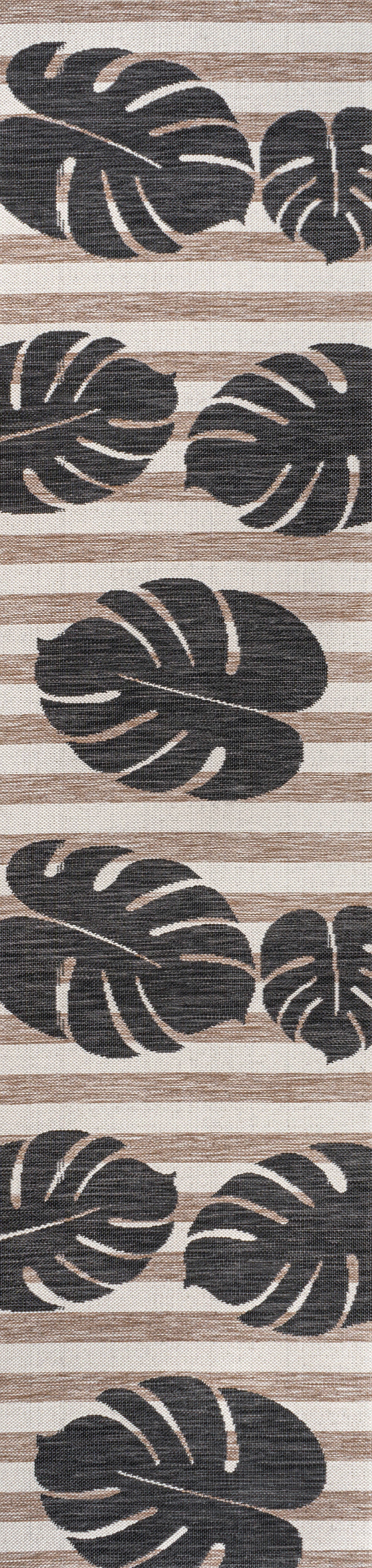 Allison Classic Beach Stripe and Monstera Leaf Indoor/Outdoor Area Rug