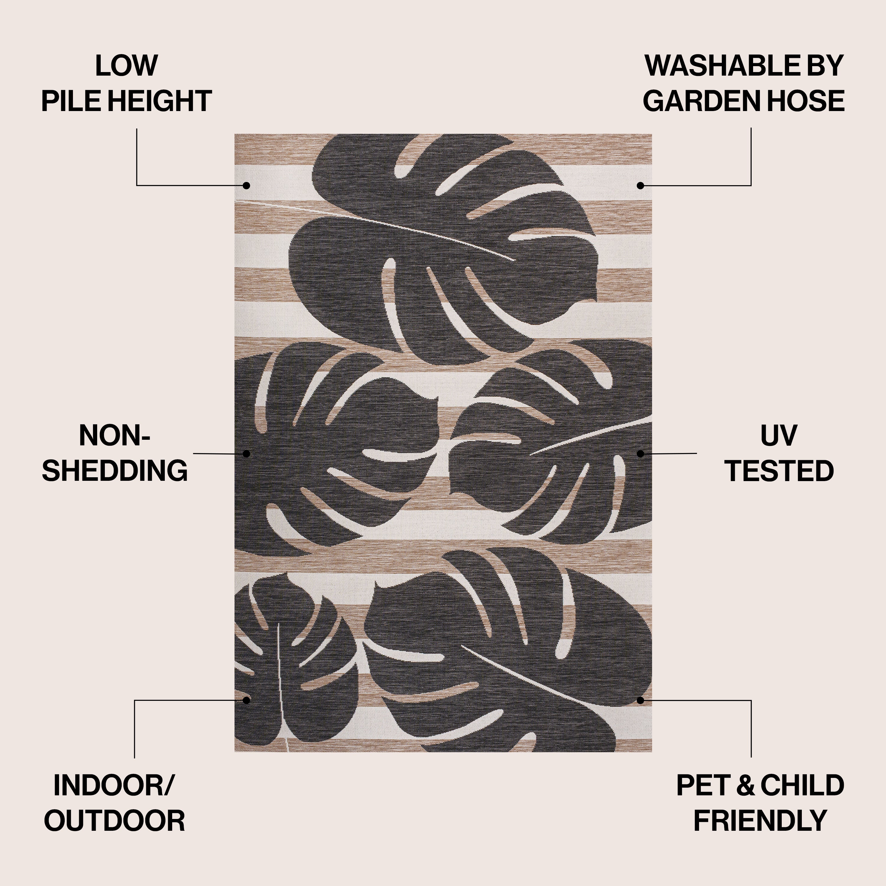 Allison Classic Beach Stripe and Monstera Leaf Indoor/Outdoor Area Rug