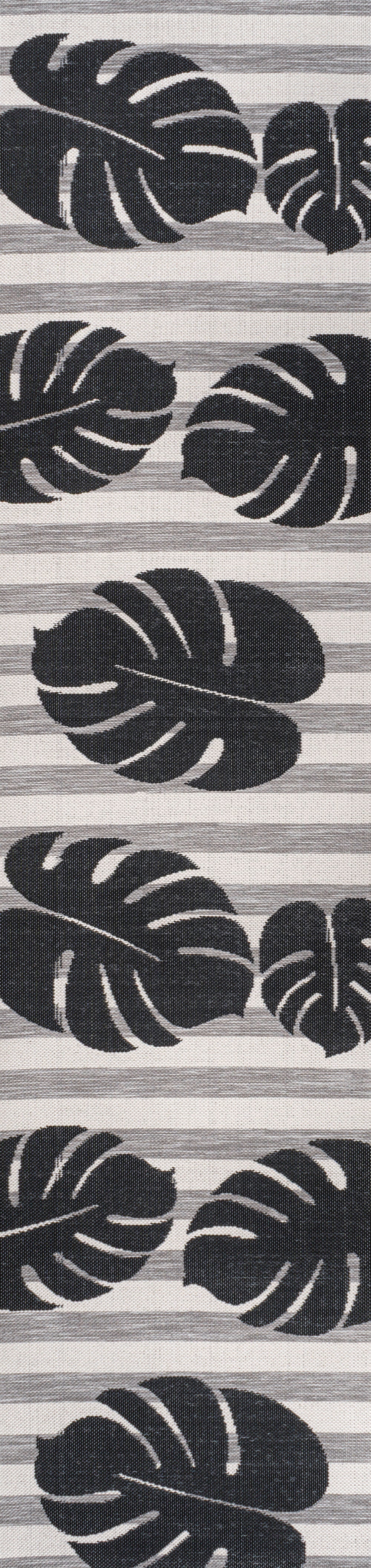 Allison Classic Beach Stripe and Monstera Leaf Indoor/Outdoor Area Rug