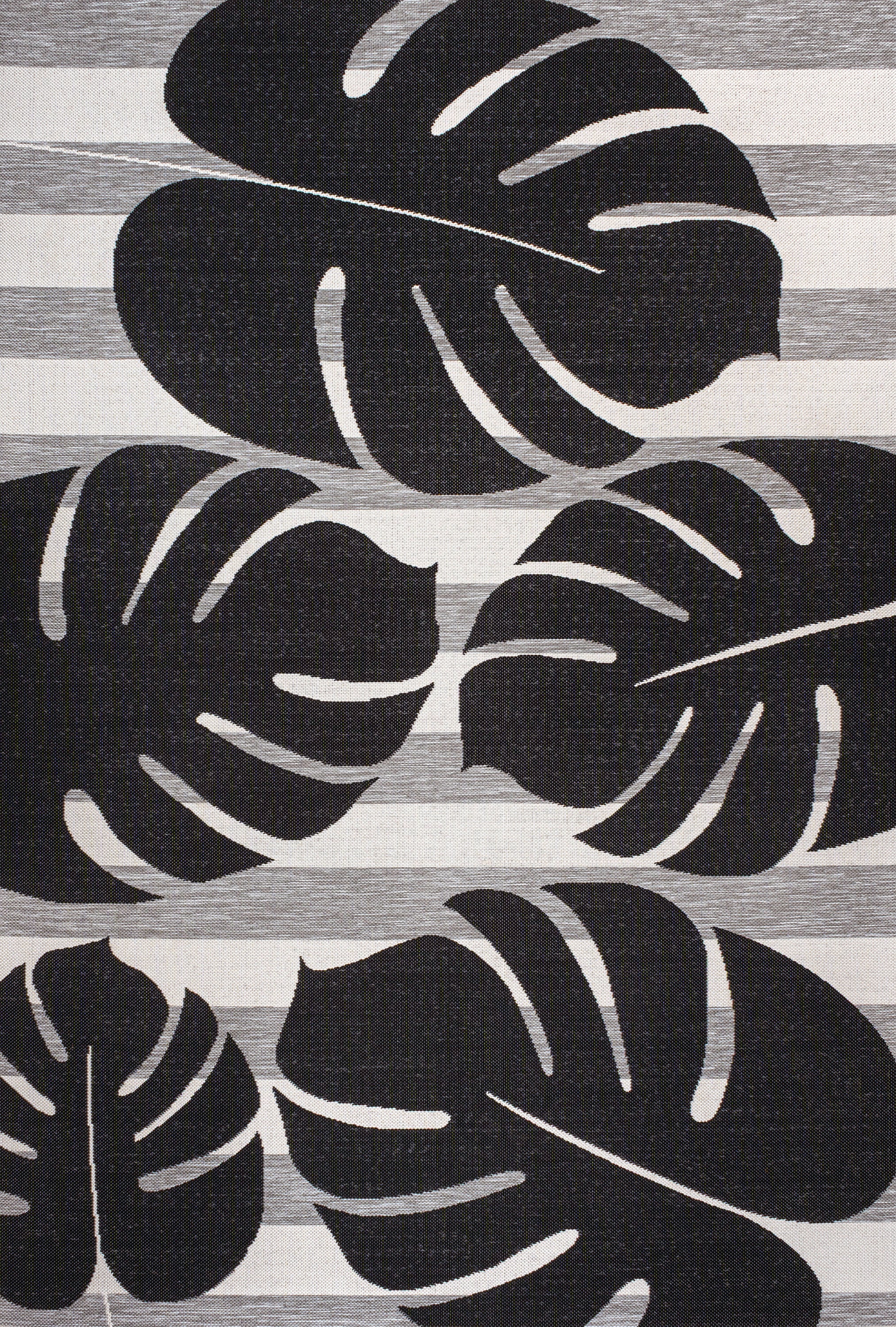 Allison Classic Beach Stripe and Monstera Leaf Indoor/Outdoor Area Rug