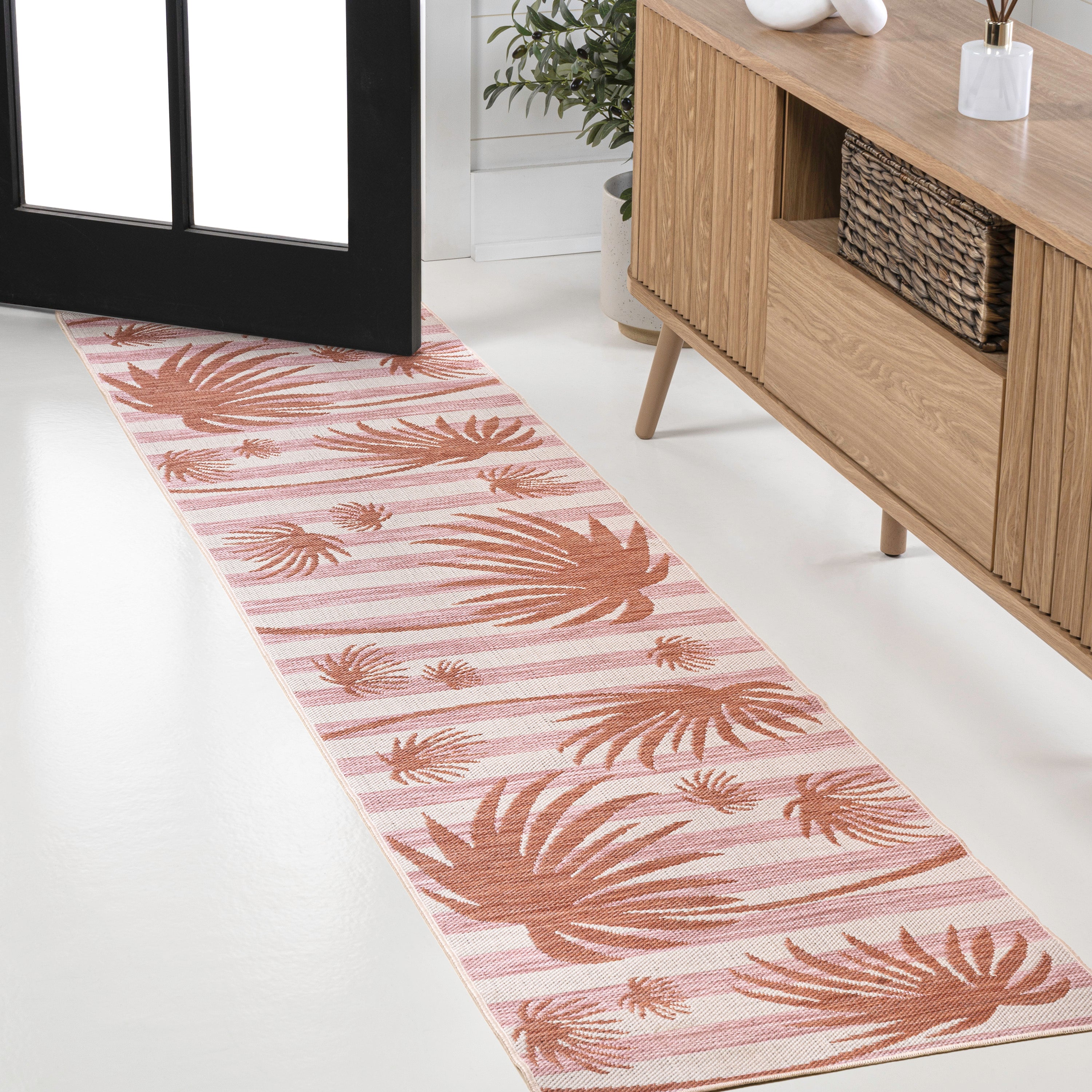 Veronica Classic Beach Stripe and Palm Leaf Indoor/Outdoor Area Rug