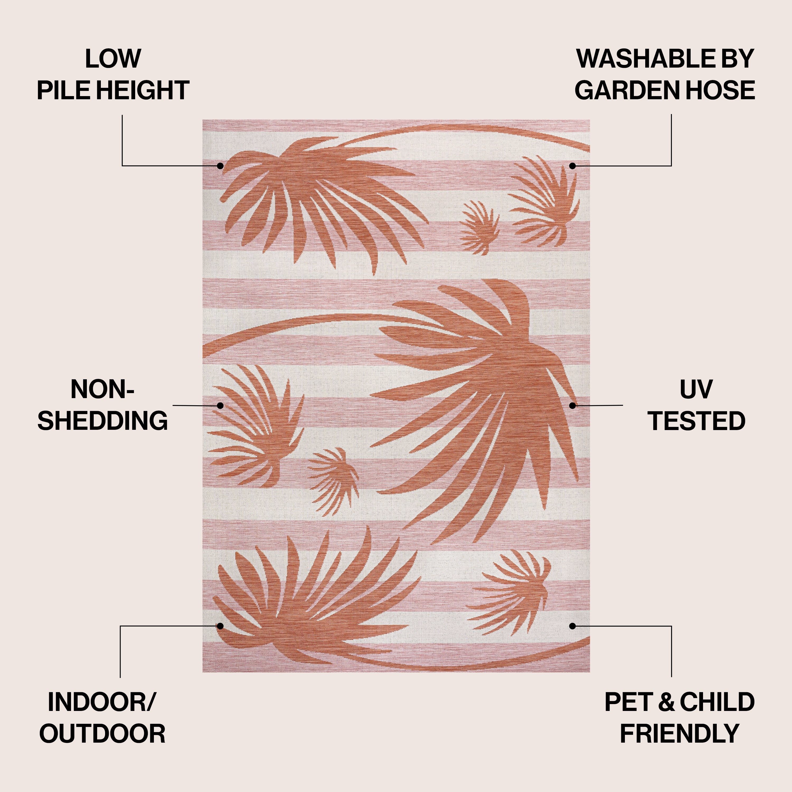 Veronica Classic Beach Stripe and Palm Leaf Indoor/Outdoor Area Rug