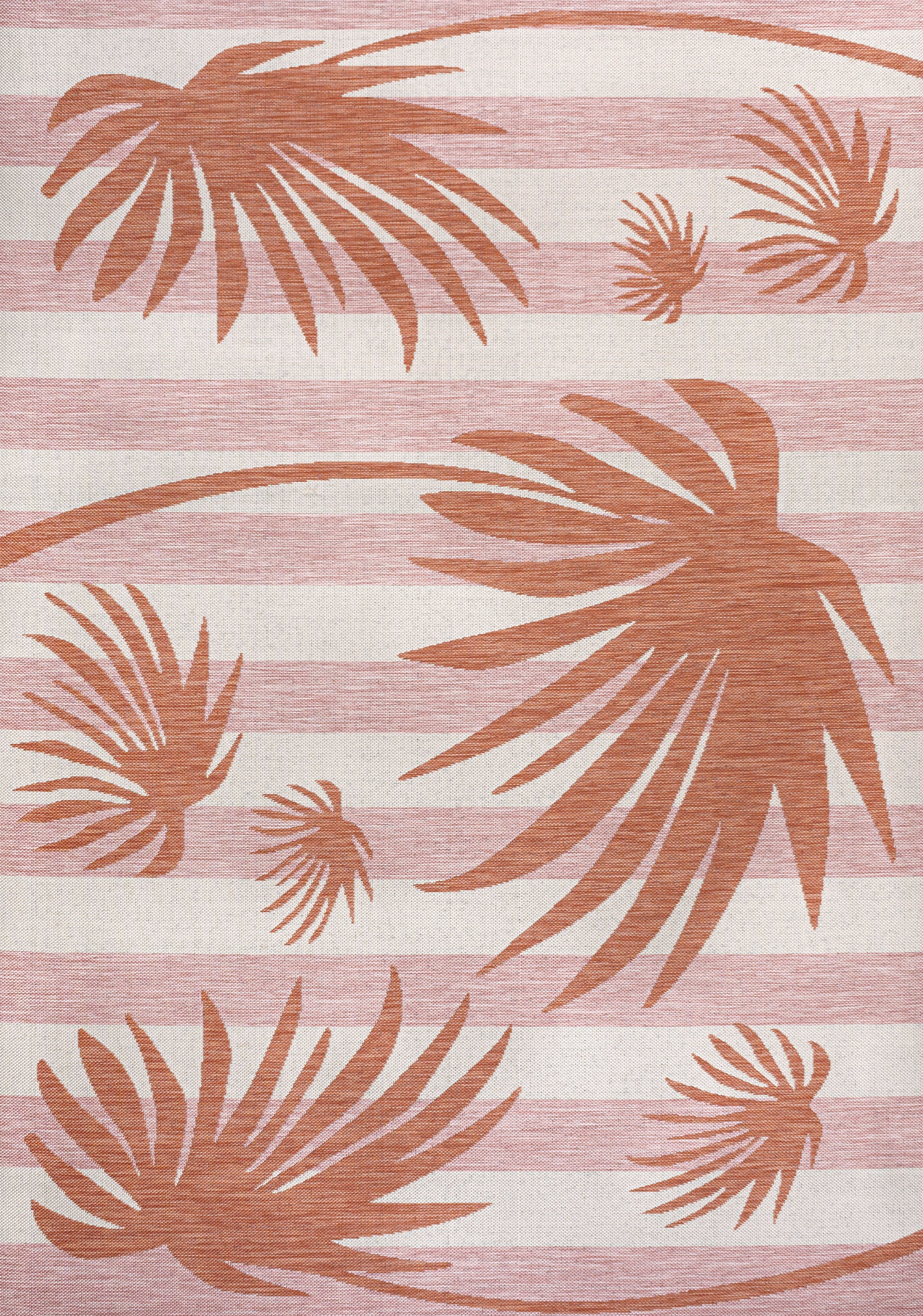 Veronica Classic Beach Stripe and Palm Leaf Indoor/Outdoor Area Rug