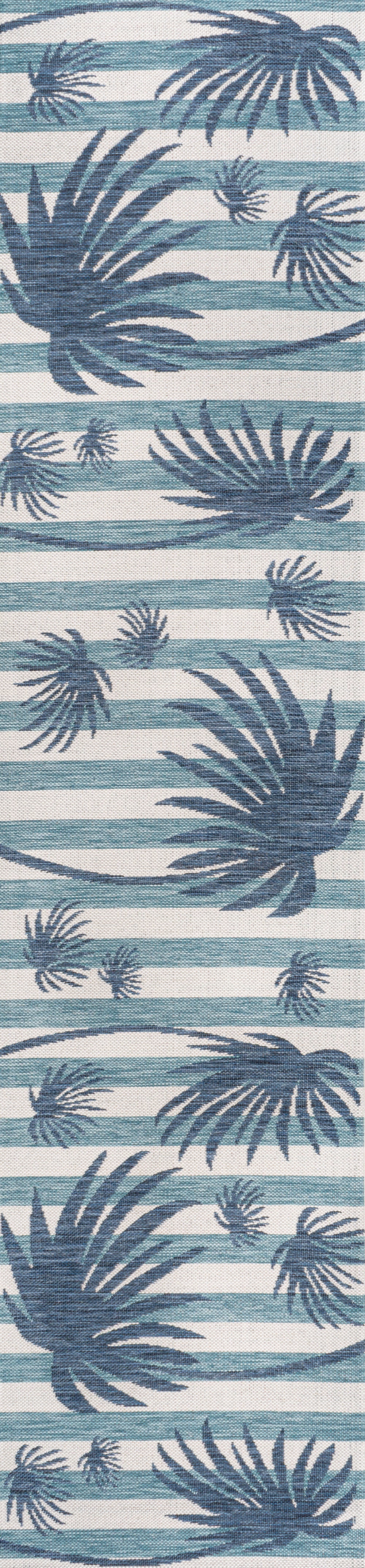 Veronica Classic Beach Stripe and Palm Leaf Indoor/Outdoor Area Rug