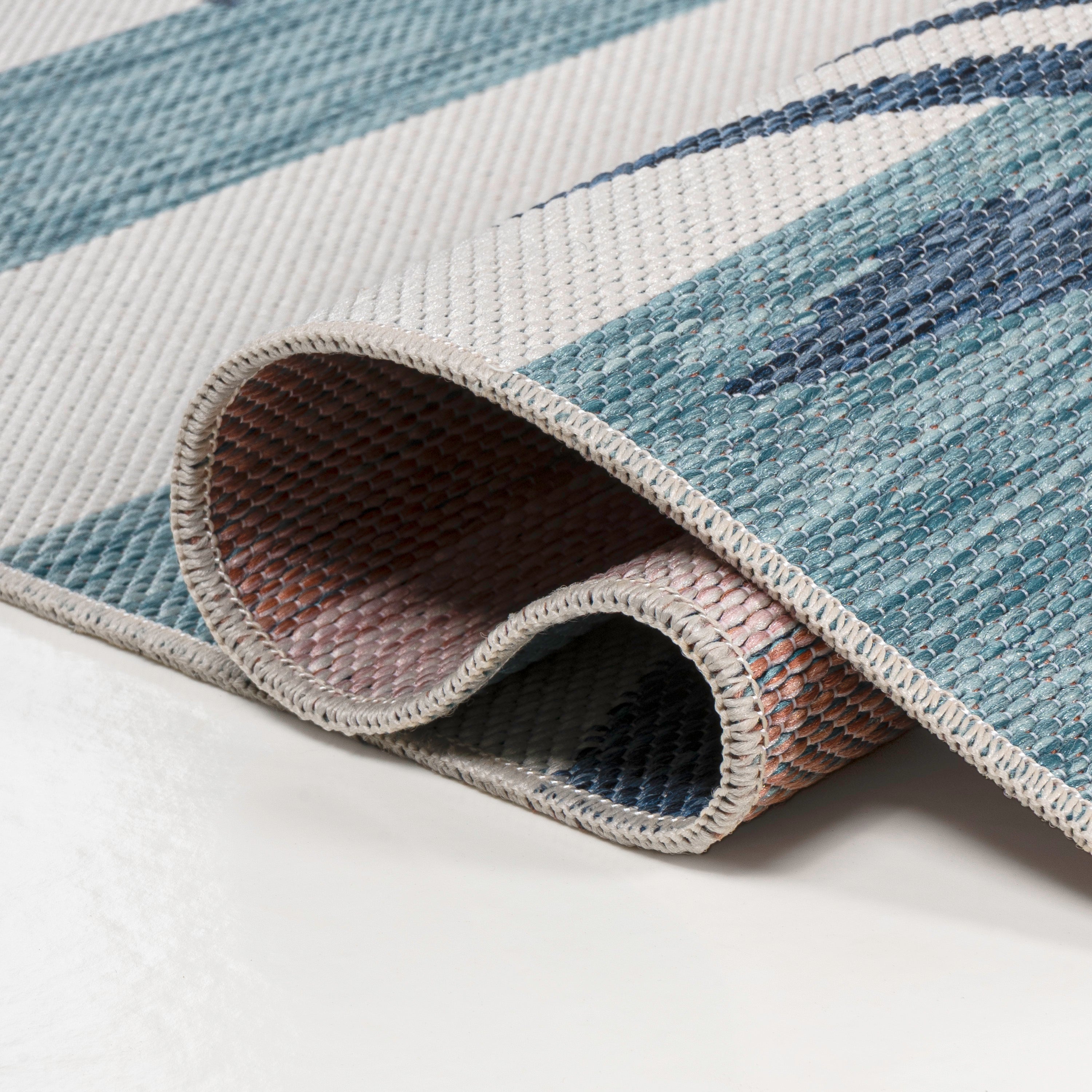 Veronica Classic Beach Stripe and Palm Leaf Indoor/Outdoor Area Rug