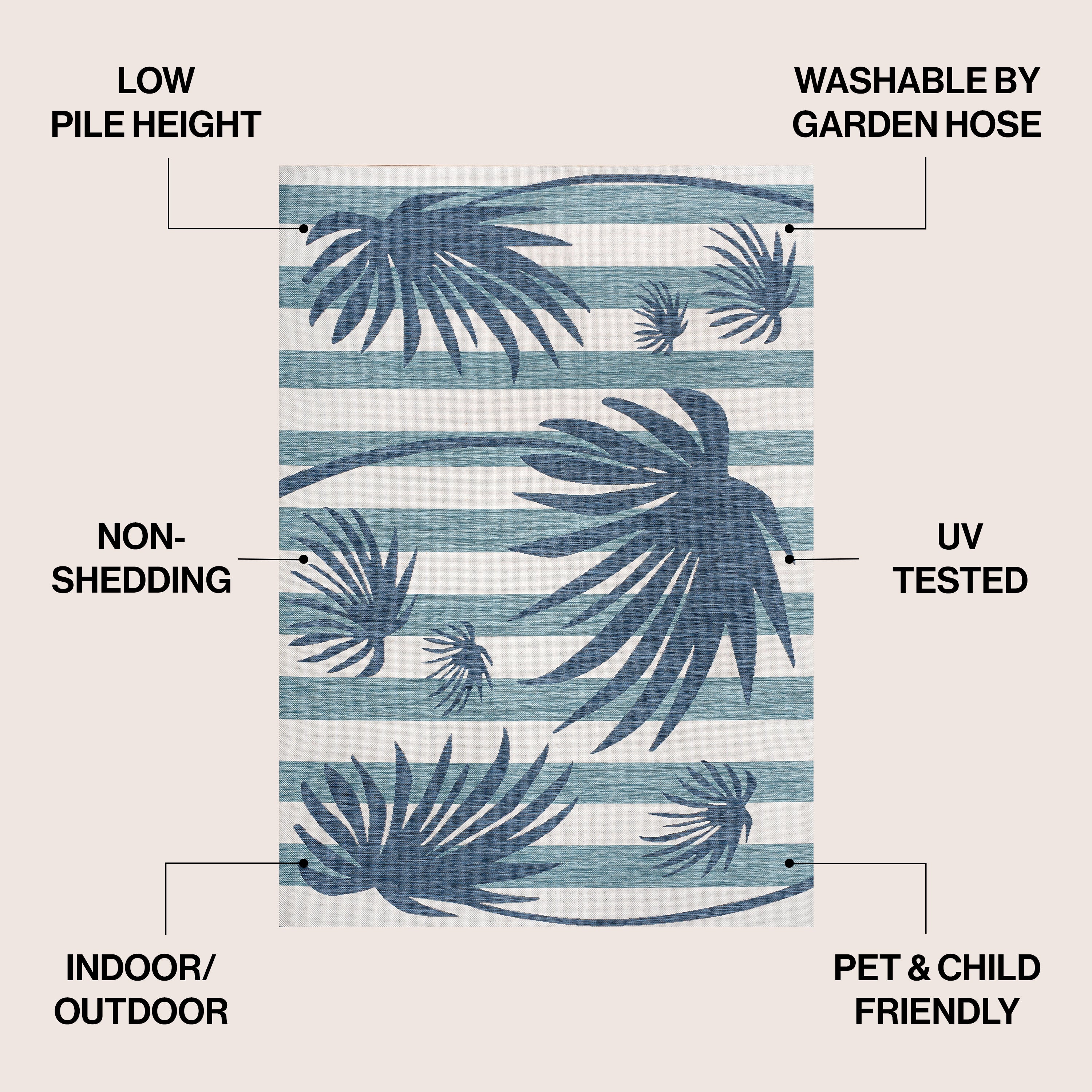 Veronica Classic Beach Stripe and Palm Leaf Indoor/Outdoor Area Rug