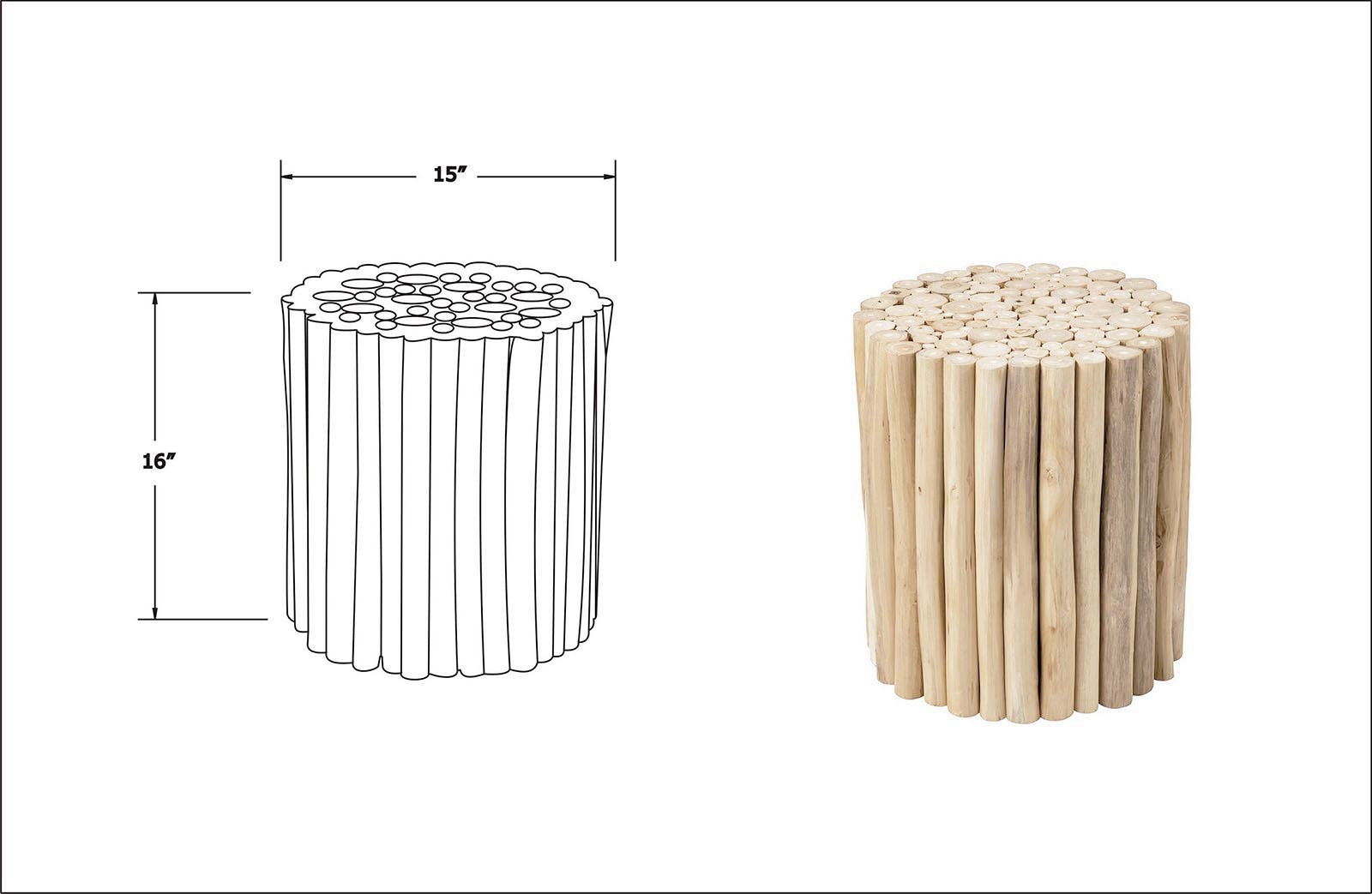 Rayla Round Solid Wood Natural Branch Side Table