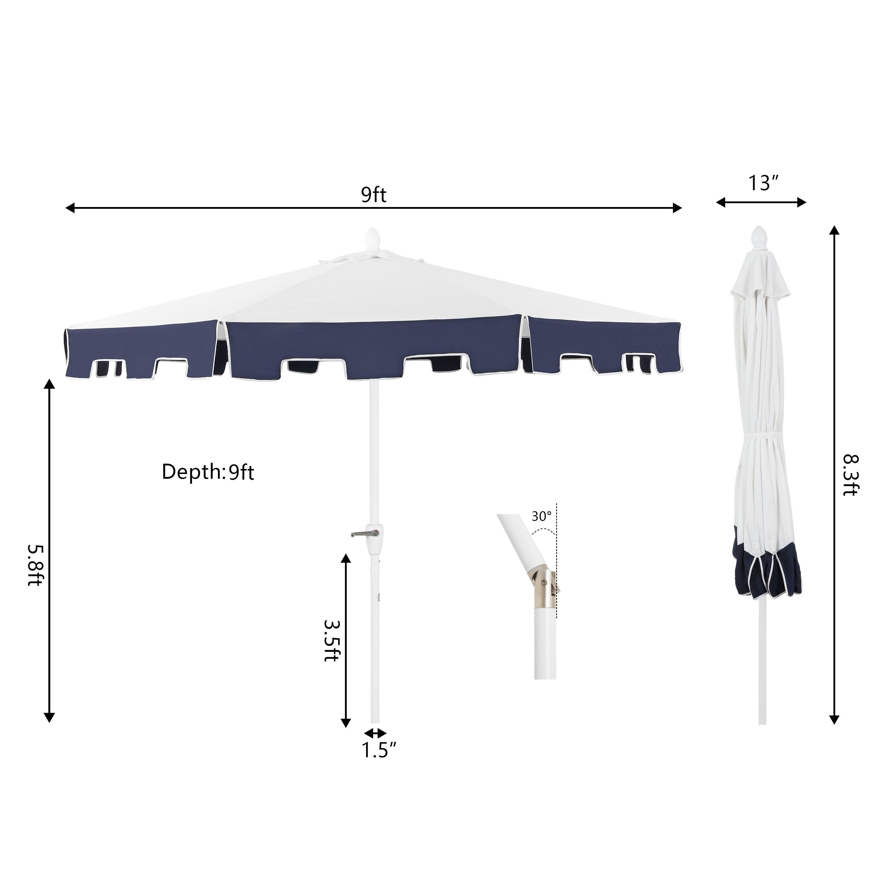 Baiona Classic MidCentury Market Patio Umbrella with UV Protection