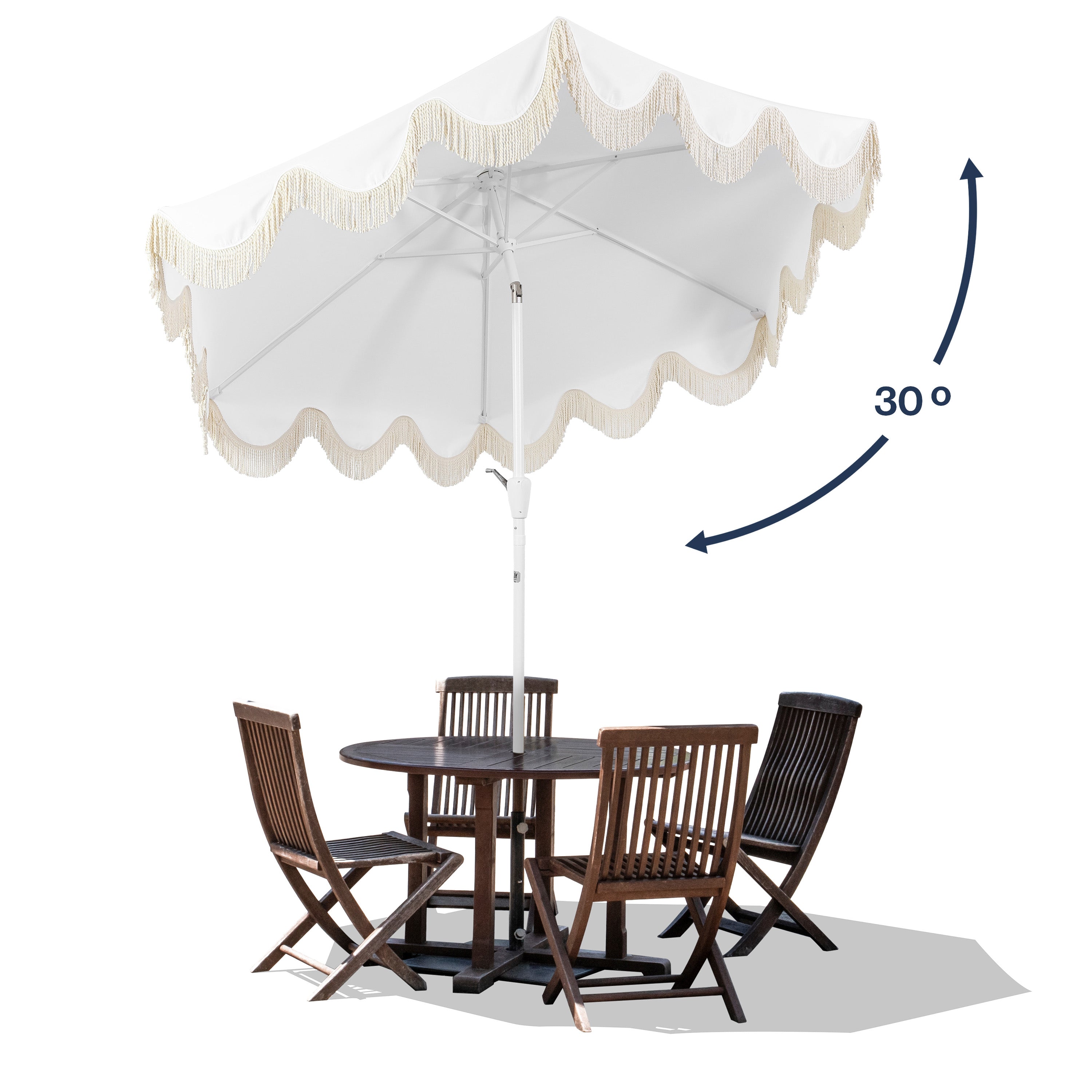 Collins Classic Cottage Tassel Market Patio Umbrella with Auto-Tilt