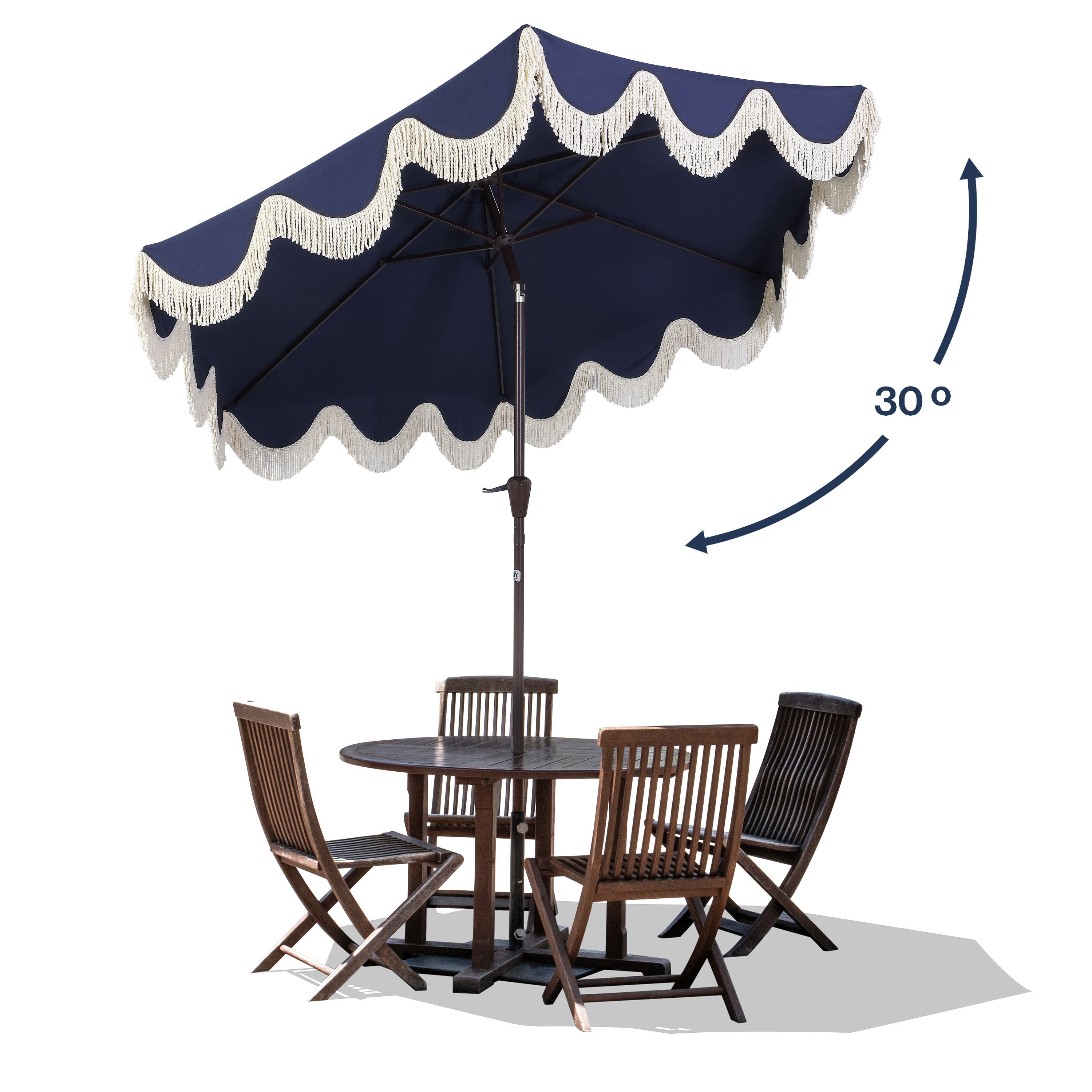 Collins Classic Cottage Tassel Market Patio Umbrella with Auto-Tilt