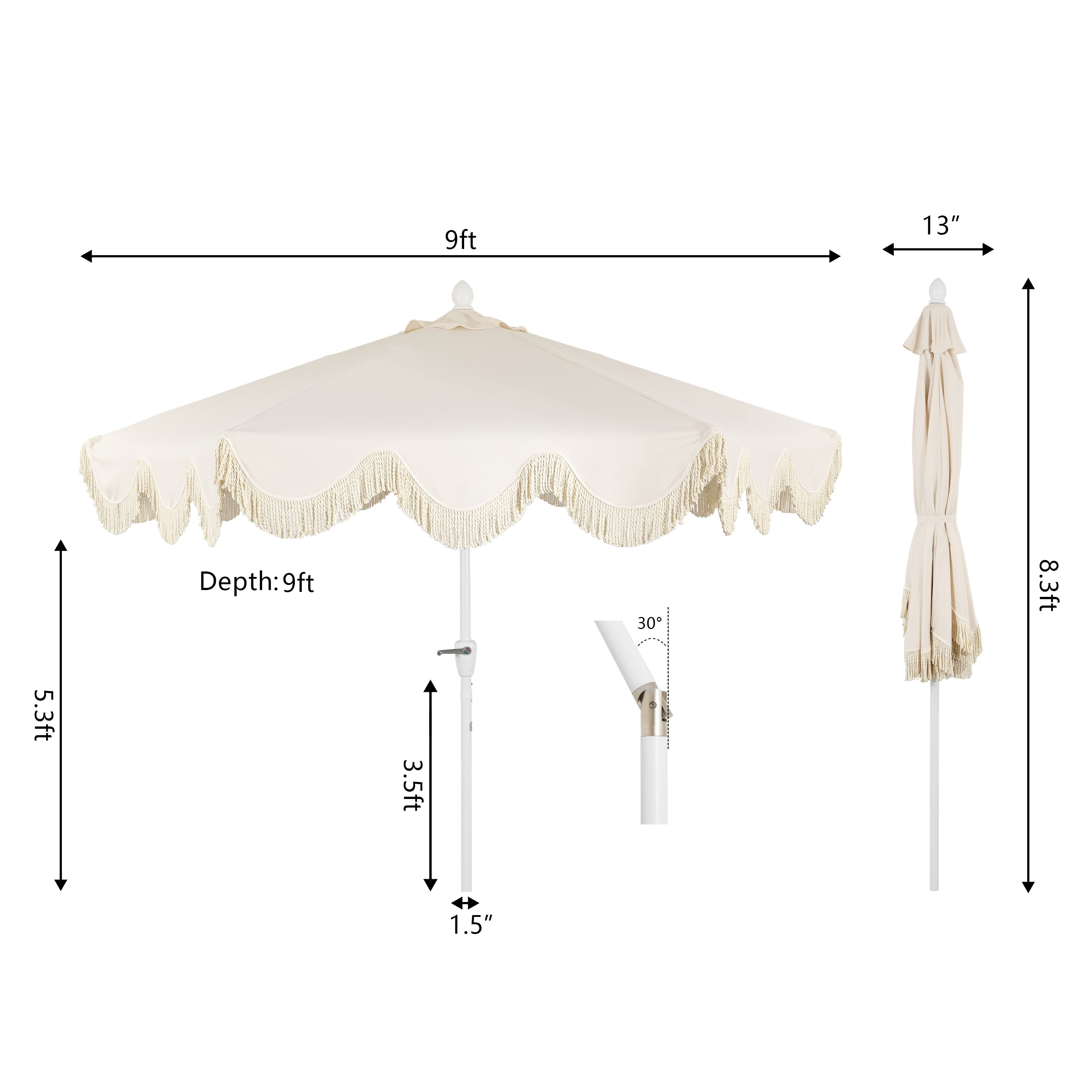 Collins Classic Cottage Tassel Market Patio Umbrella with Auto-Tilt