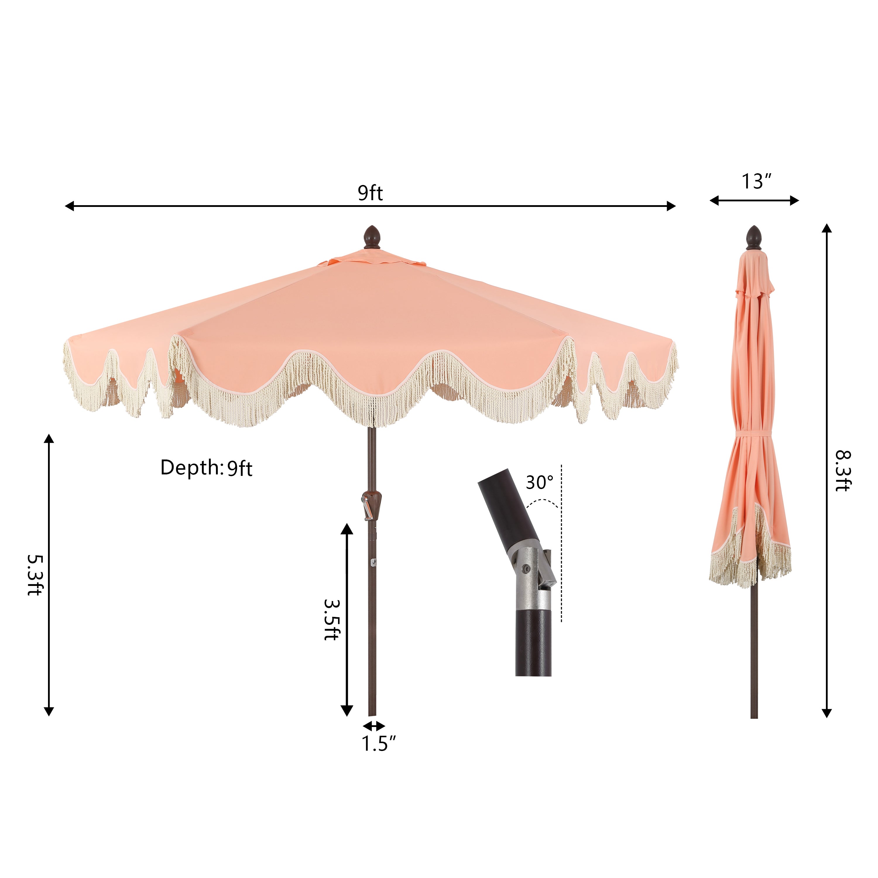 Collins Classic Cottage Tassel Market Patio Umbrella with Auto-Tilt