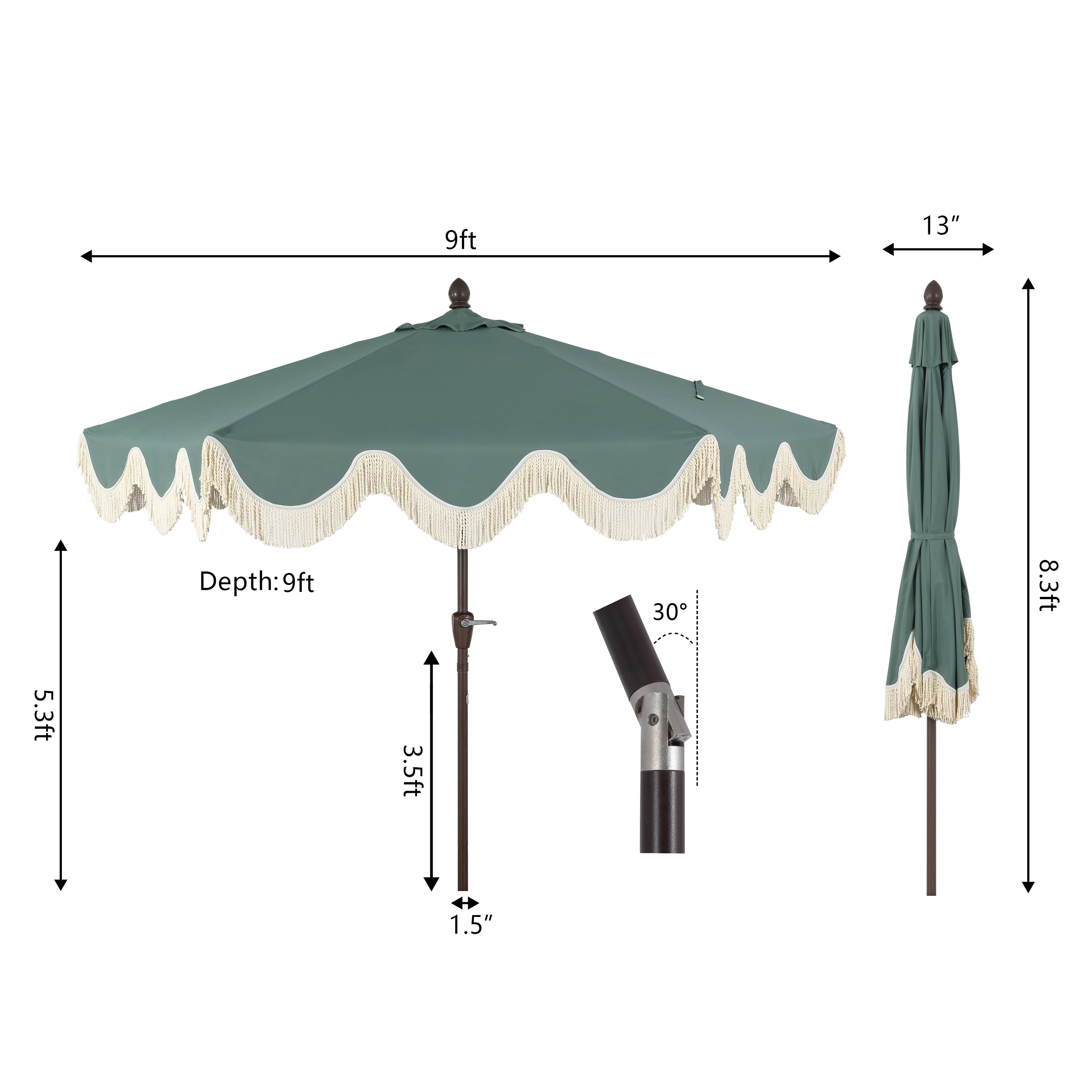 Collins Classic Cottage Tassel Market Patio Umbrella with Auto-Tilt
