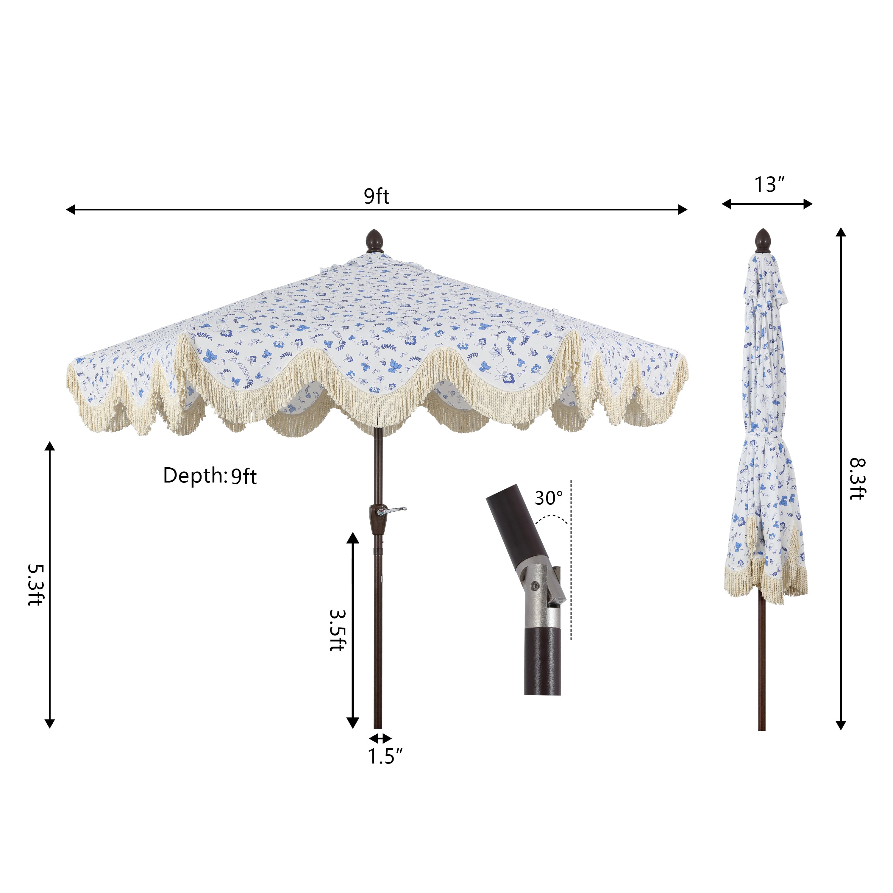 Collins Classic Cottage Tassel Market Patio Umbrella with Auto-Tilt