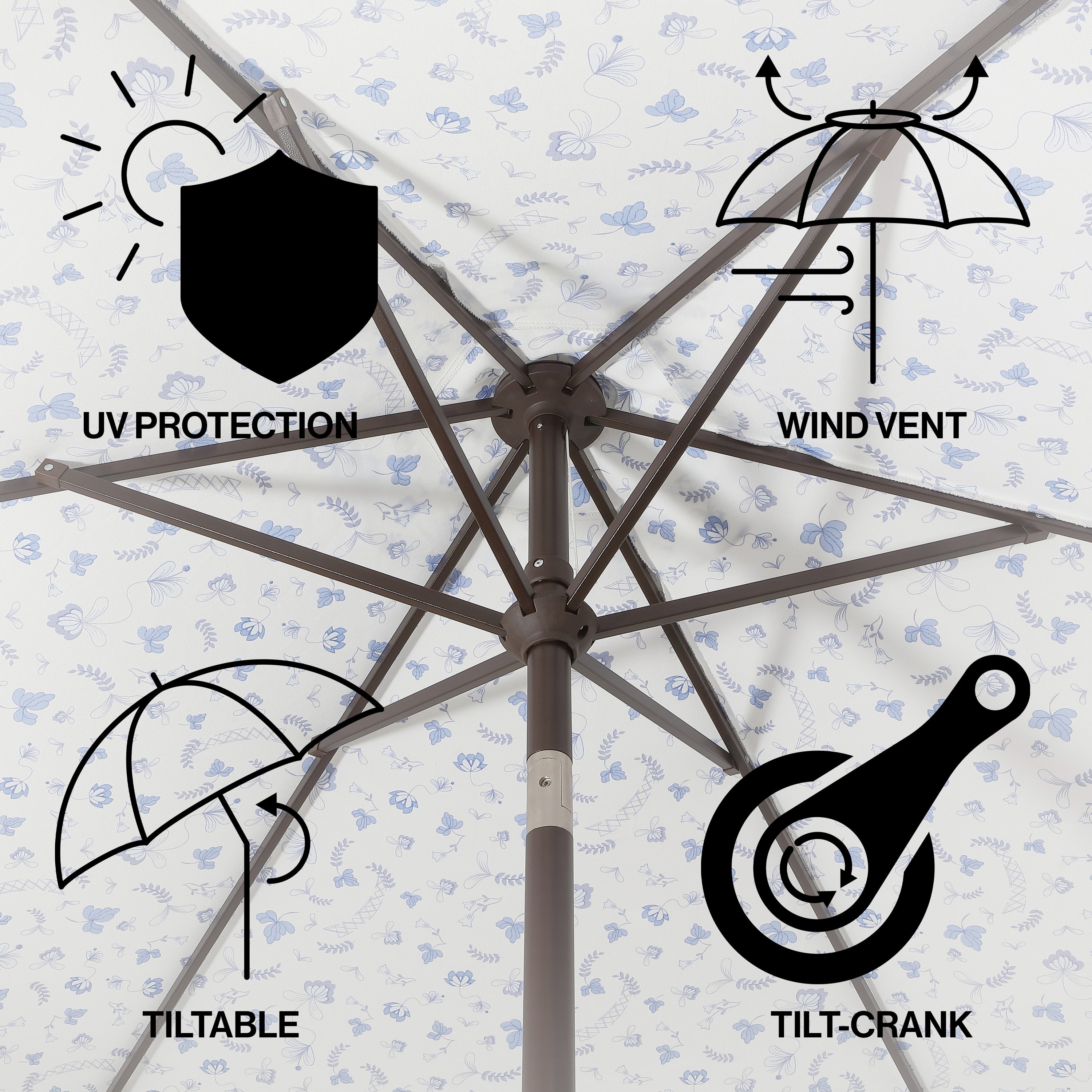 Collins Classic Cottage Tassel Market Patio Umbrella with Auto-Tilt