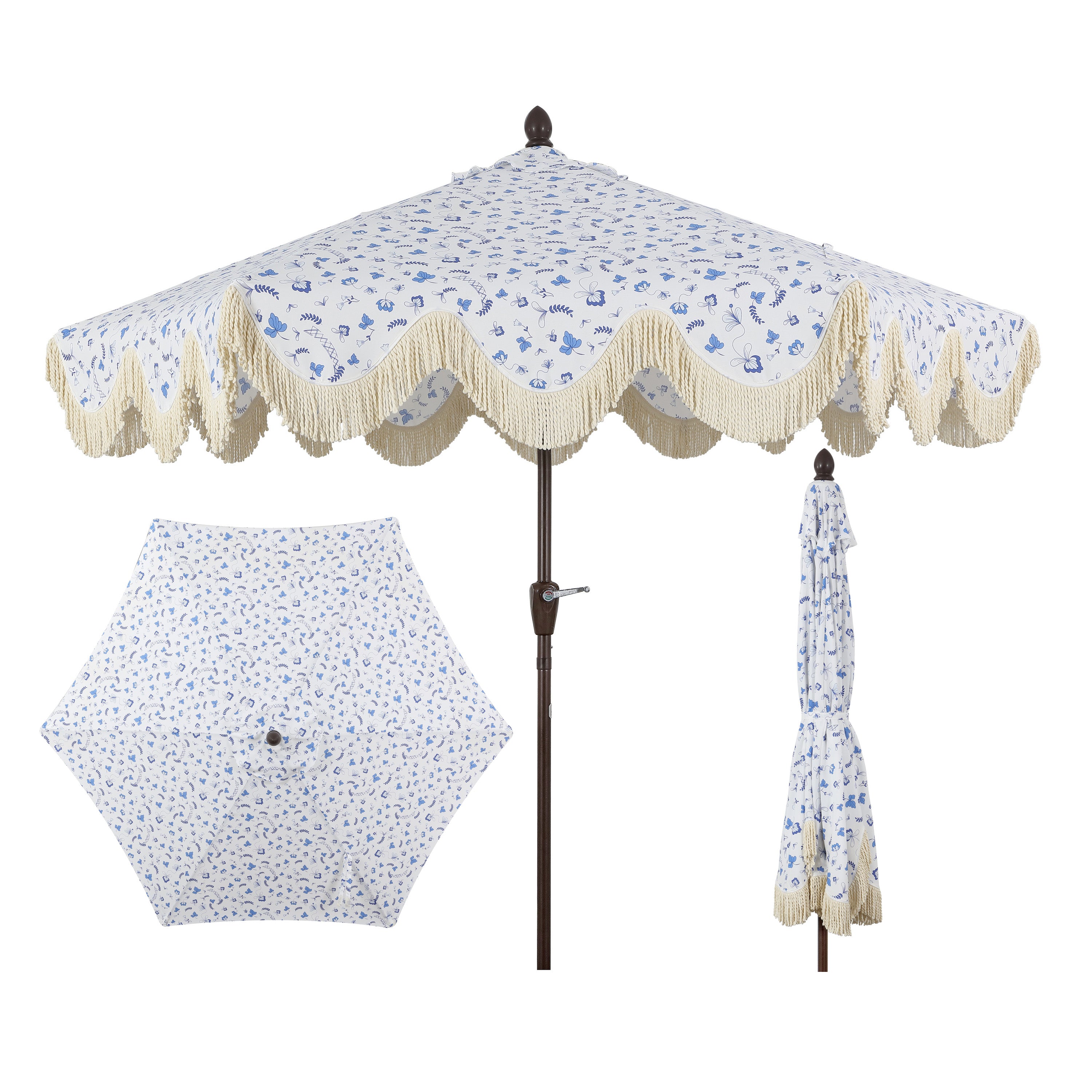 Collins Classic Cottage Tassel Market Patio Umbrella with Auto-Tilt