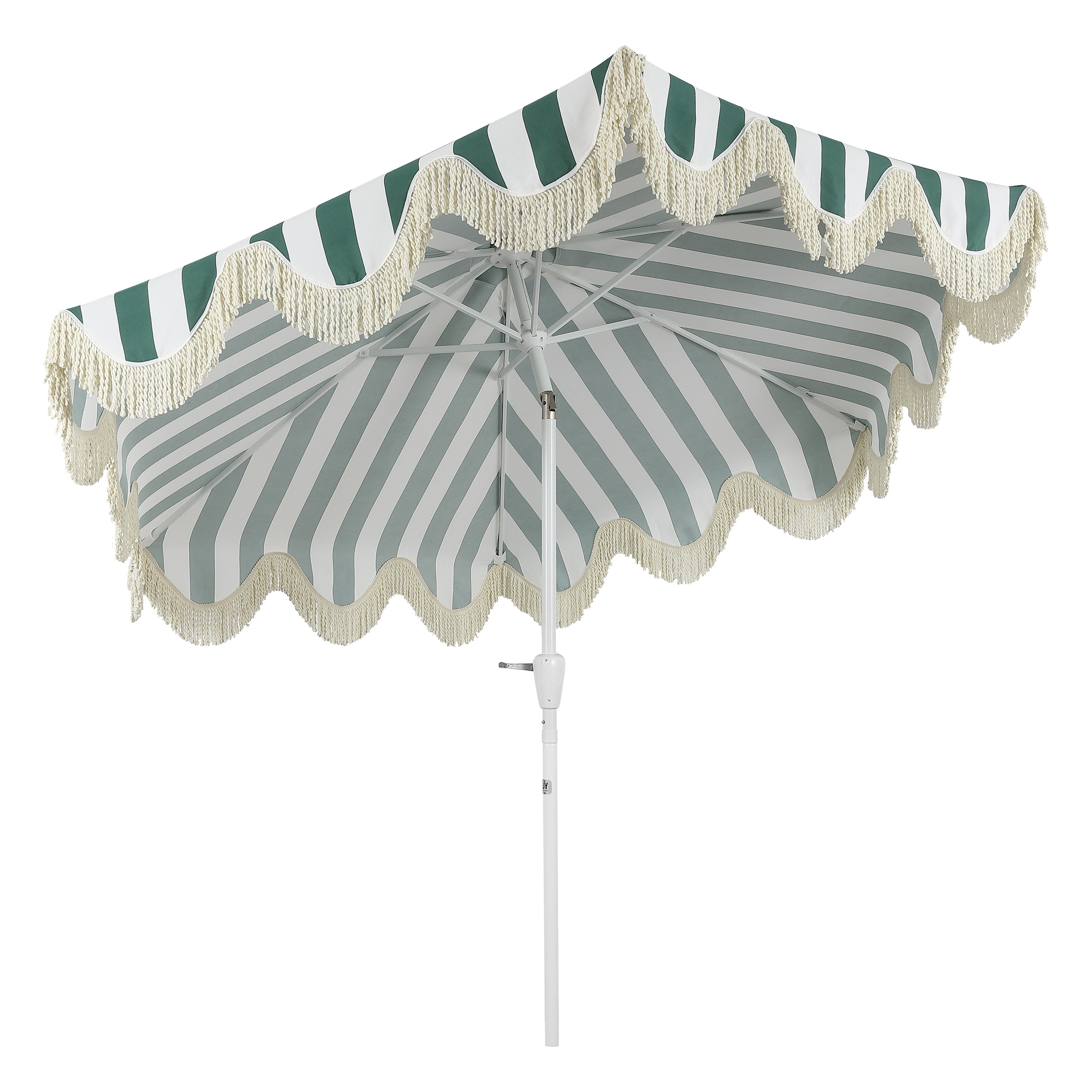 Collins 9 ft. Classic Cottage Fringe Tassel Market Patio Umbrella with Auto-Tilt Crank