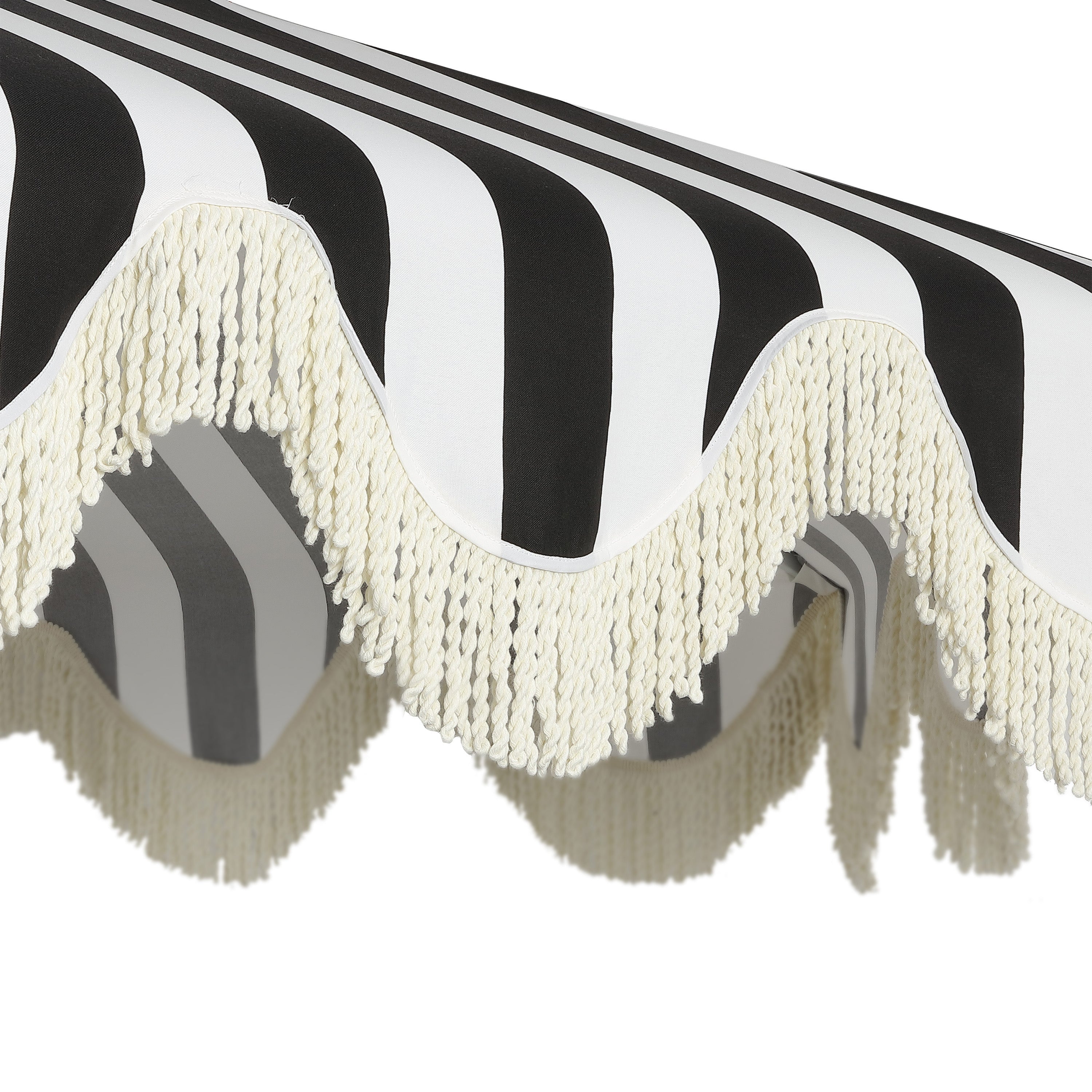 Collins 9 ft. Classic Cottage Fringe Tassel Market Patio Umbrella with Auto-Tilt Crank