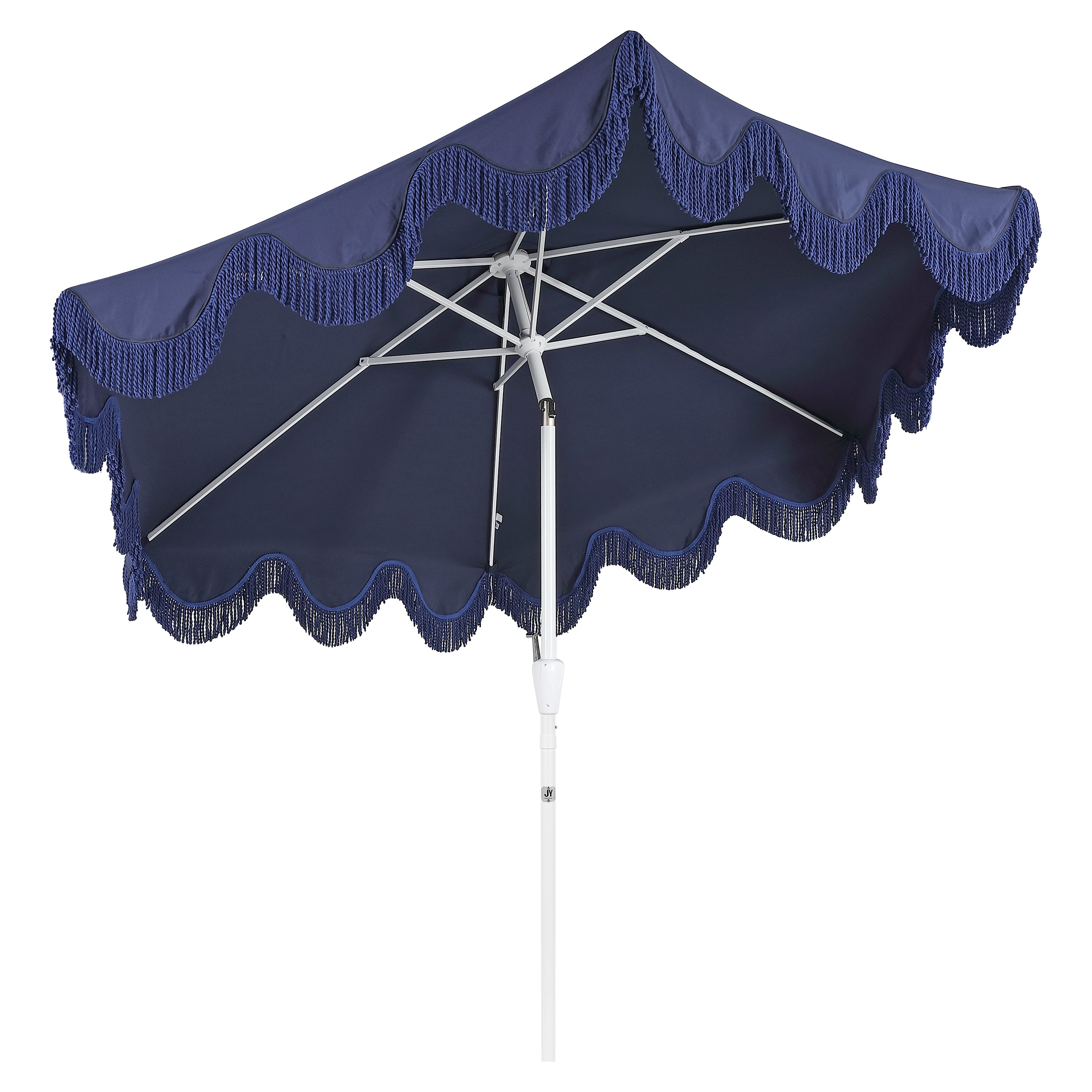 Collins 9 ft. Classic Cottage Fringe Tassel Market Patio Umbrella with Auto-Tilt Crank