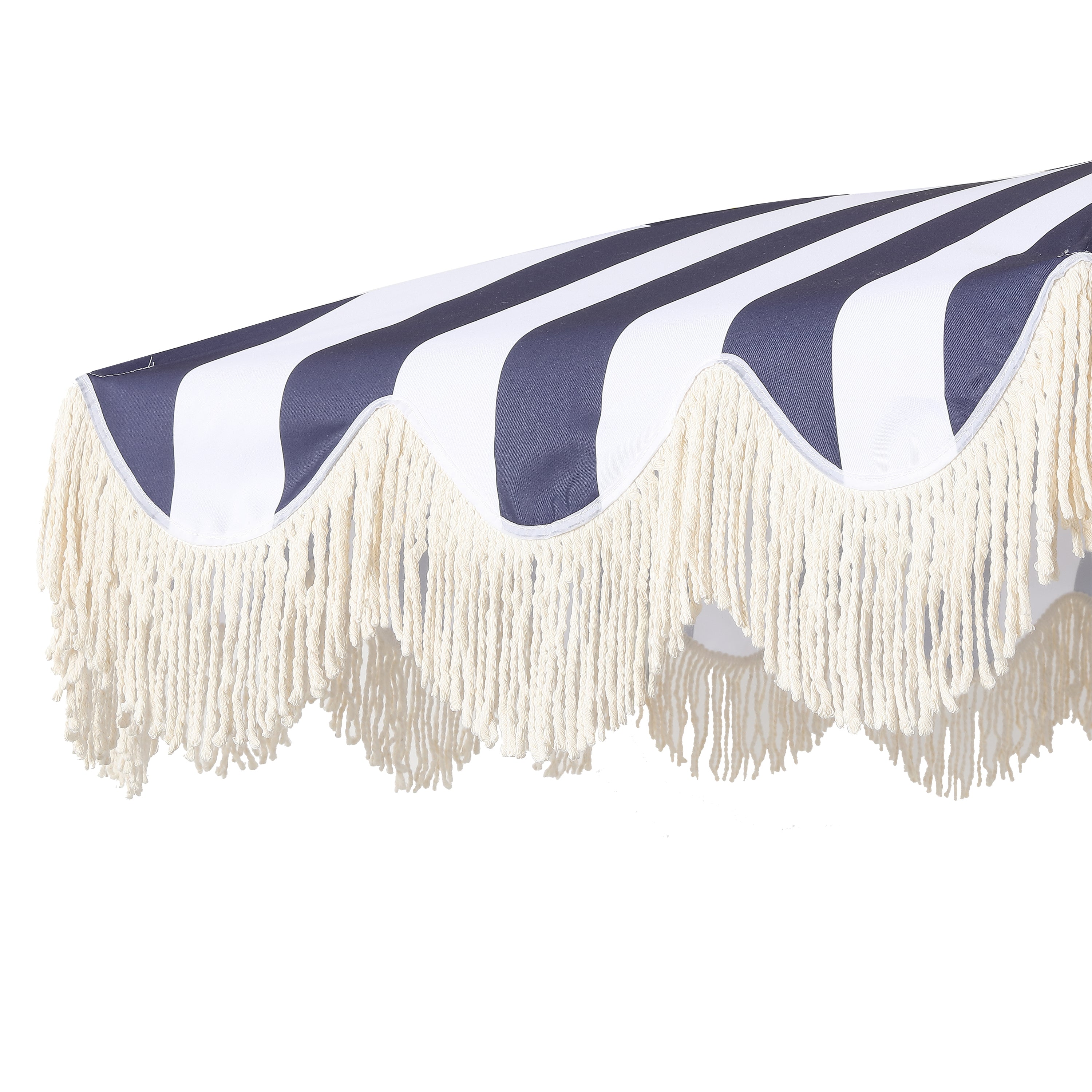 Mariner 6.5 ft. Classic Cottage Fringe Tassel Market Beach Umbrella with Push Button Tilt