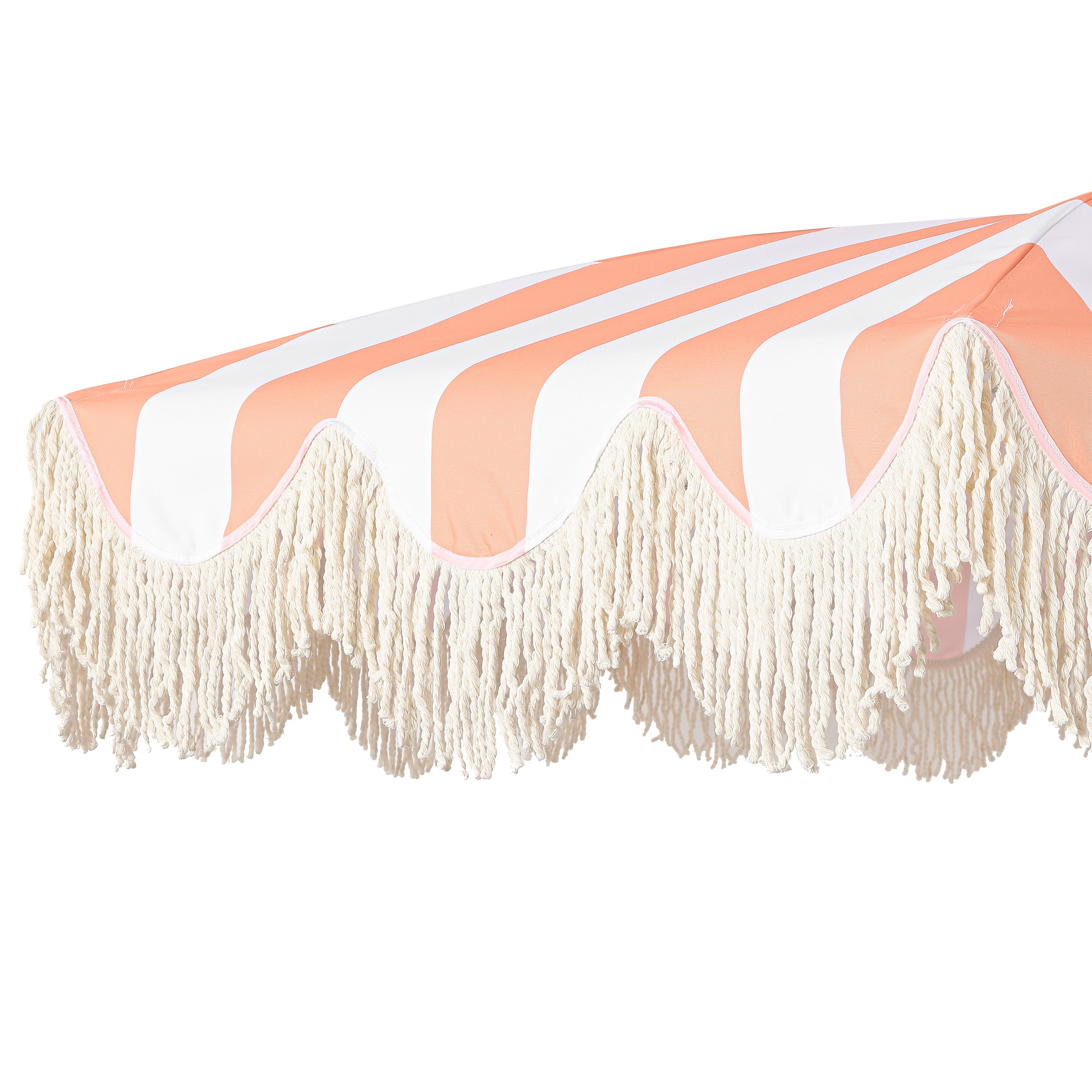 Mariner 6.5 ft. Classic Cottage Fringe Tassel Market Beach Umbrella with Push Button Tilt