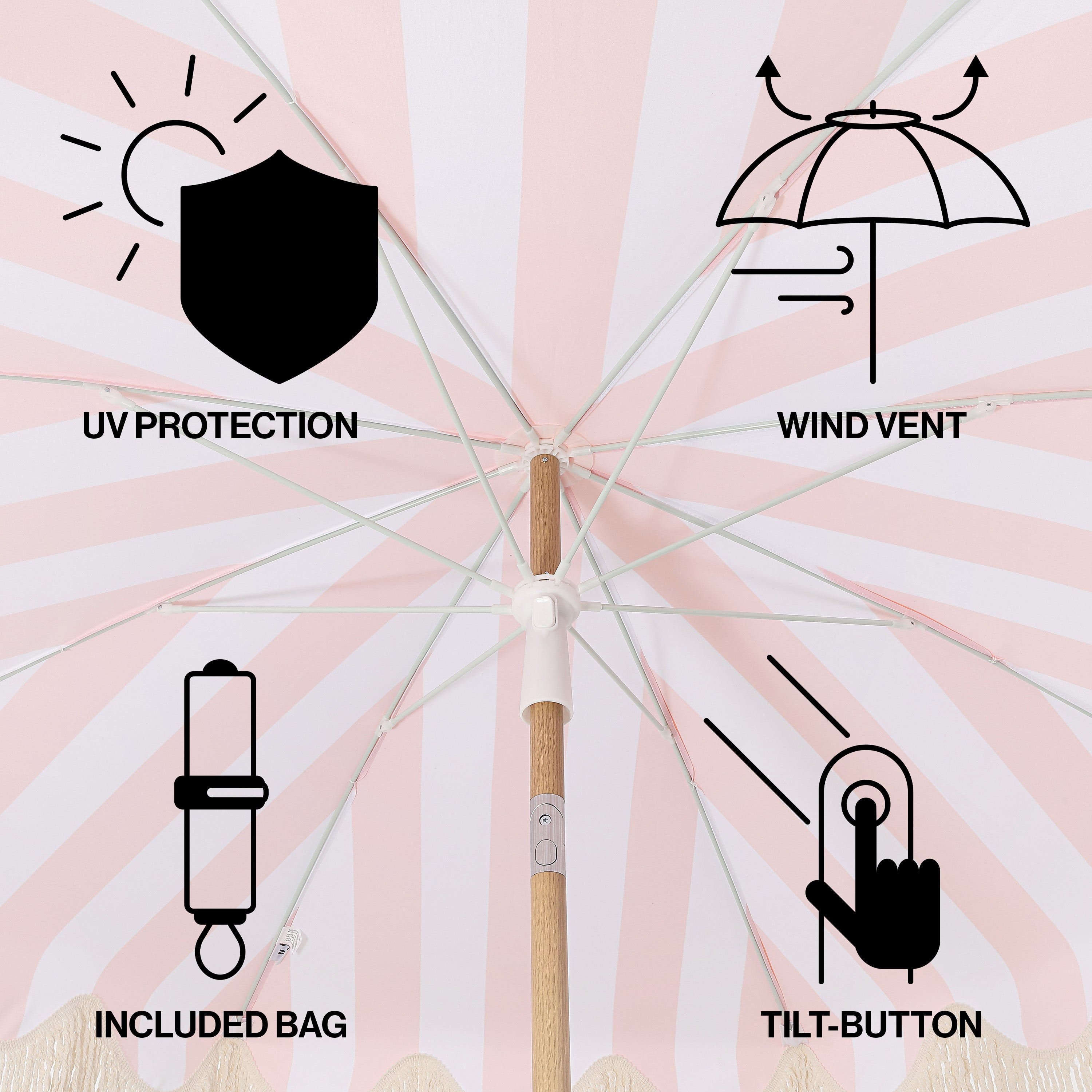 Mariner 6.5 ft. Classic Cottage Fringe Tassel Market Beach Umbrella with Push Button Tilt