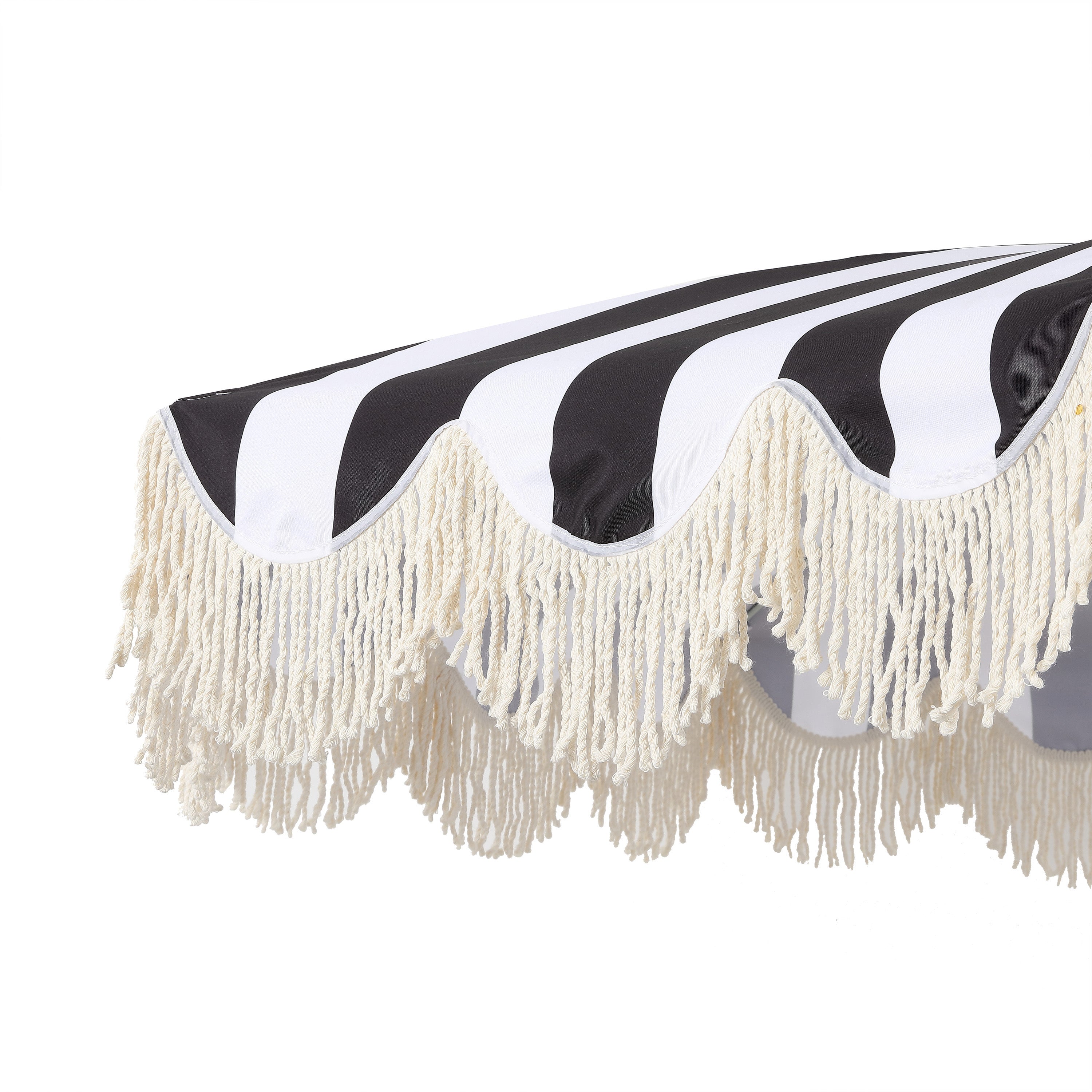 Mariner 6.5 ft. Classic Cottage Fringe Tassel Market Beach Umbrella with Push Button Tilt