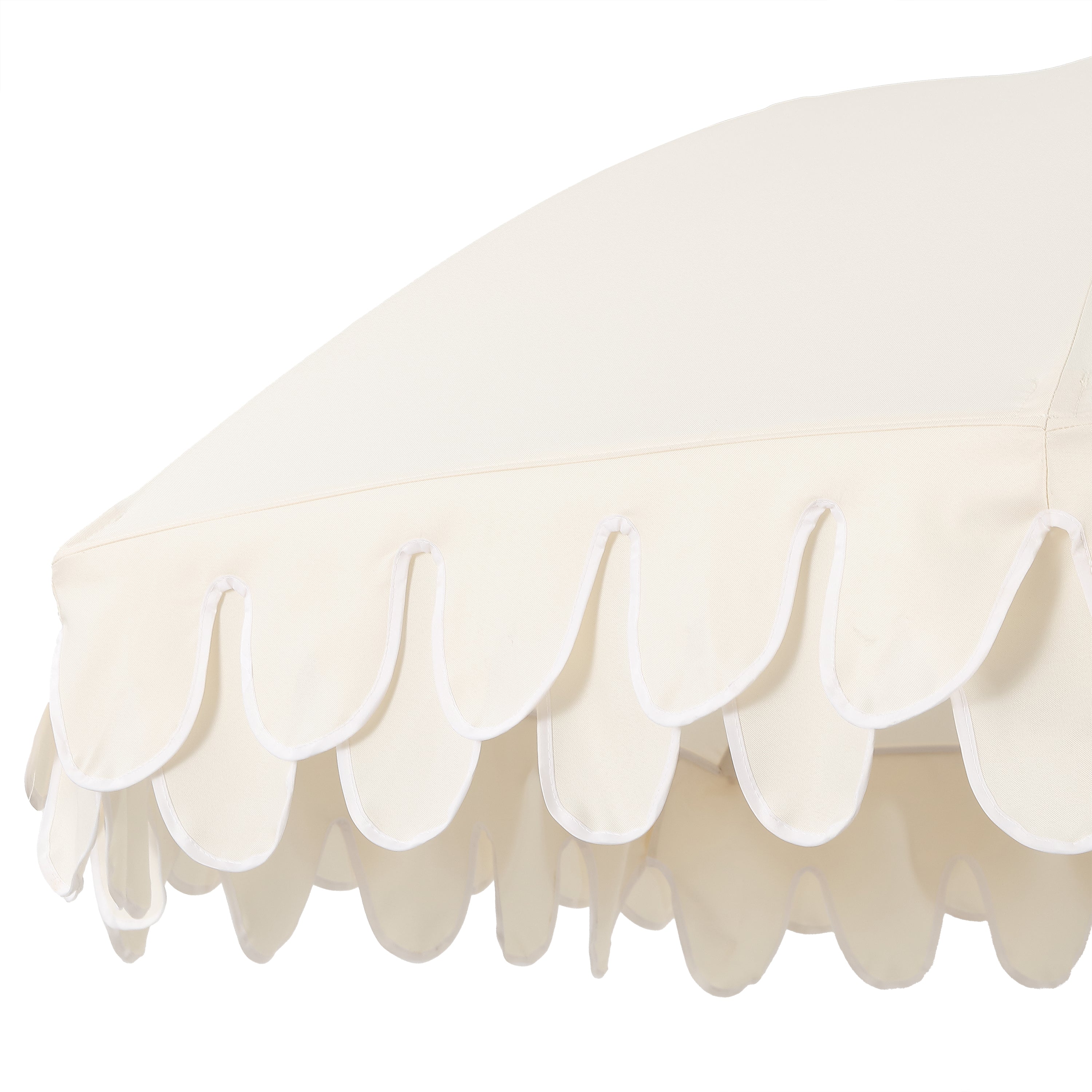 Horizon 6.5 ft. Classic MidCentury Scalloped Fringe Market Beach Umbrella with Push-Button Tilt