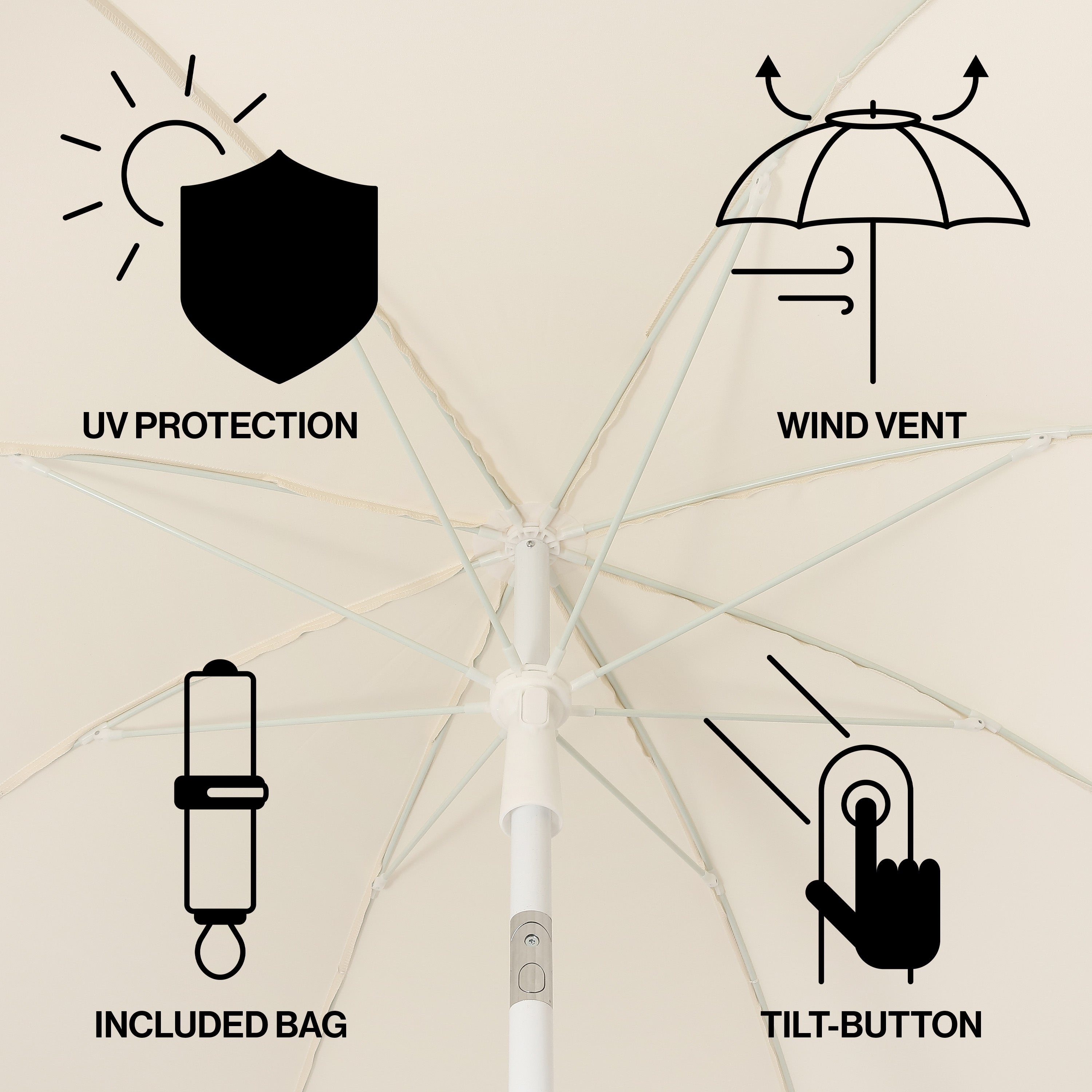 Horizon 6.5 ft. Classic MidCentury Scalloped Fringe Market Beach Umbrella with Push-Button Tilt