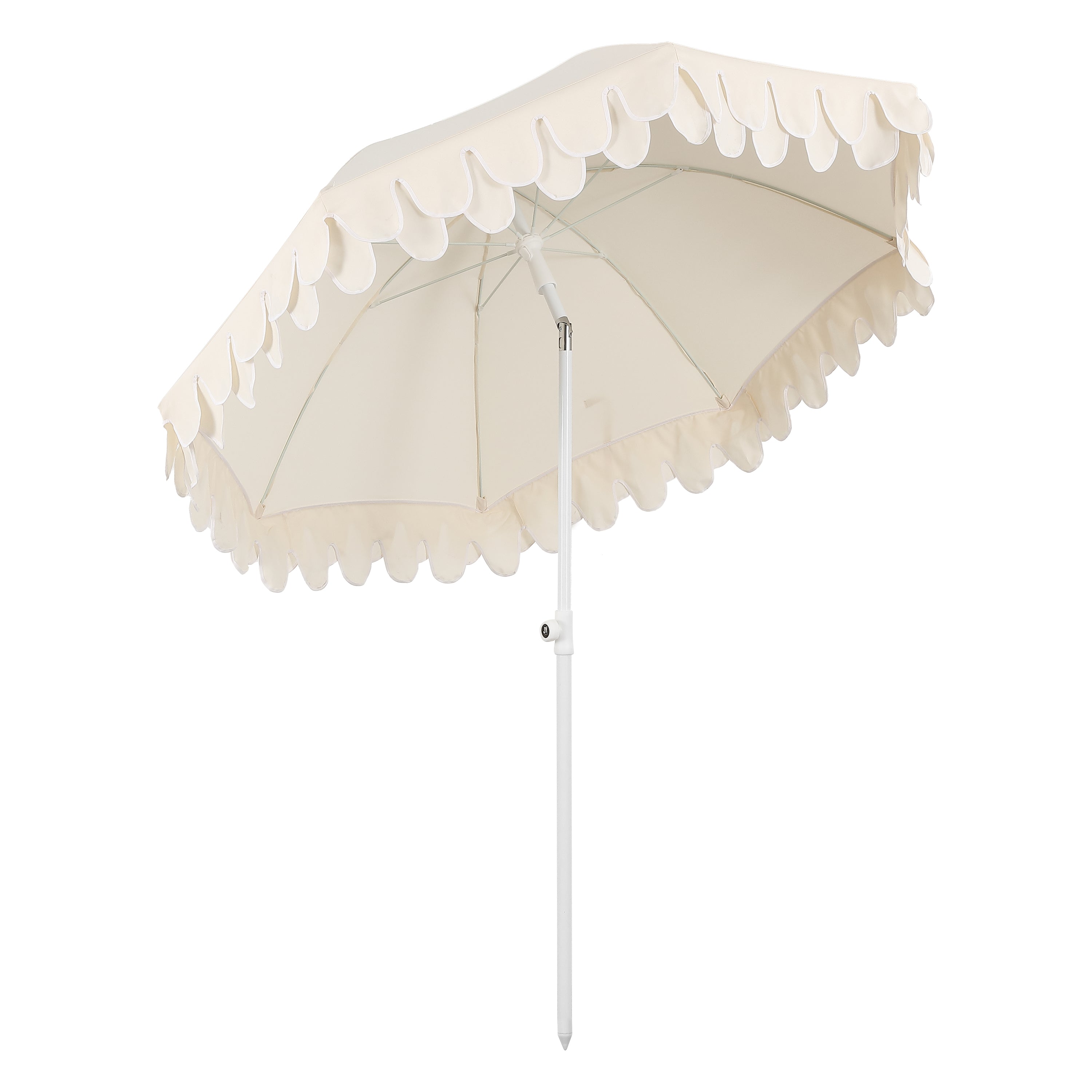 Horizon 6.5 ft. Classic MidCentury Scalloped Fringe Market Beach Umbrella with Push-Button Tilt