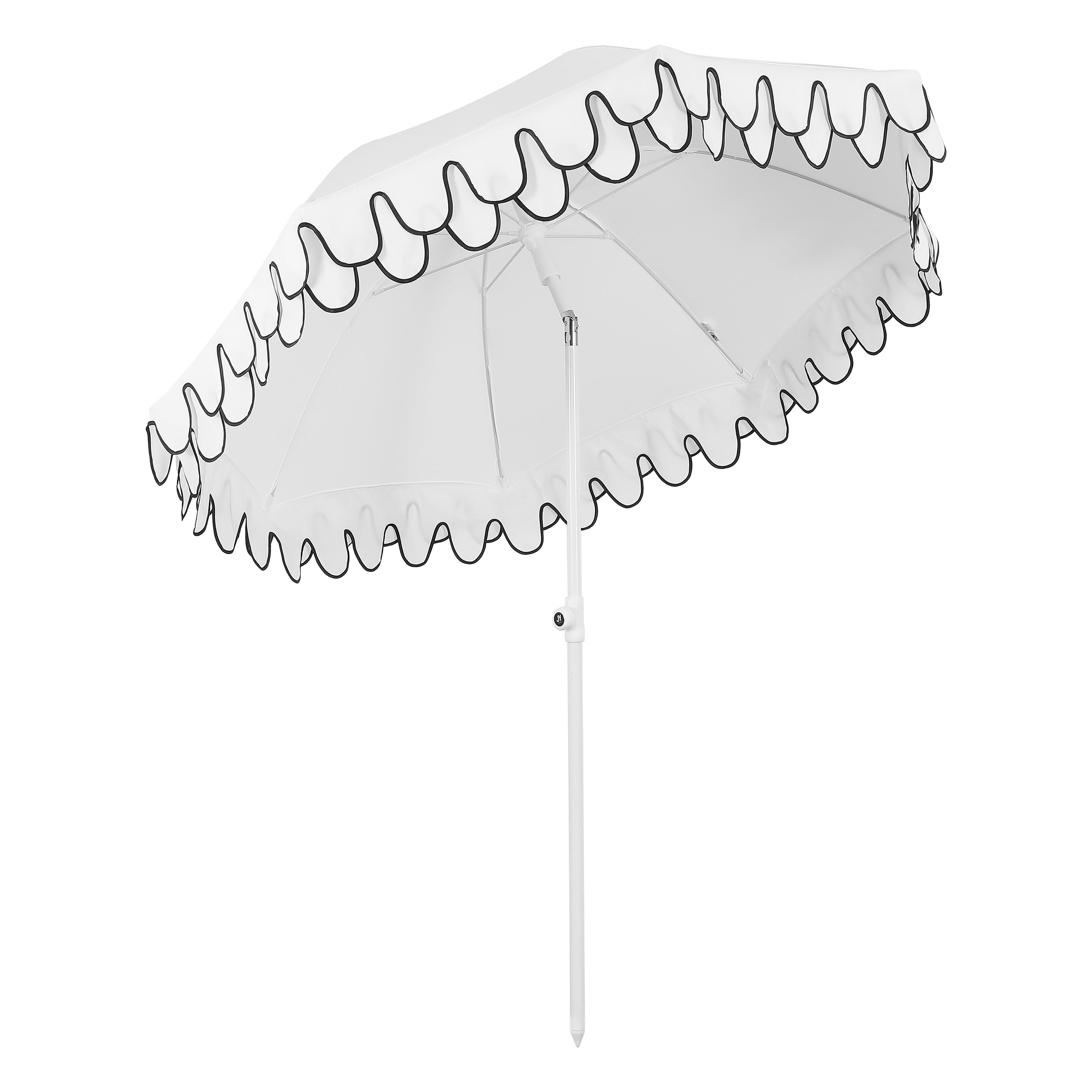 Horizon 6.5 ft. Classic MidCentury Scalloped Fringe Market Beach Umbrella with Push-Button Tilt