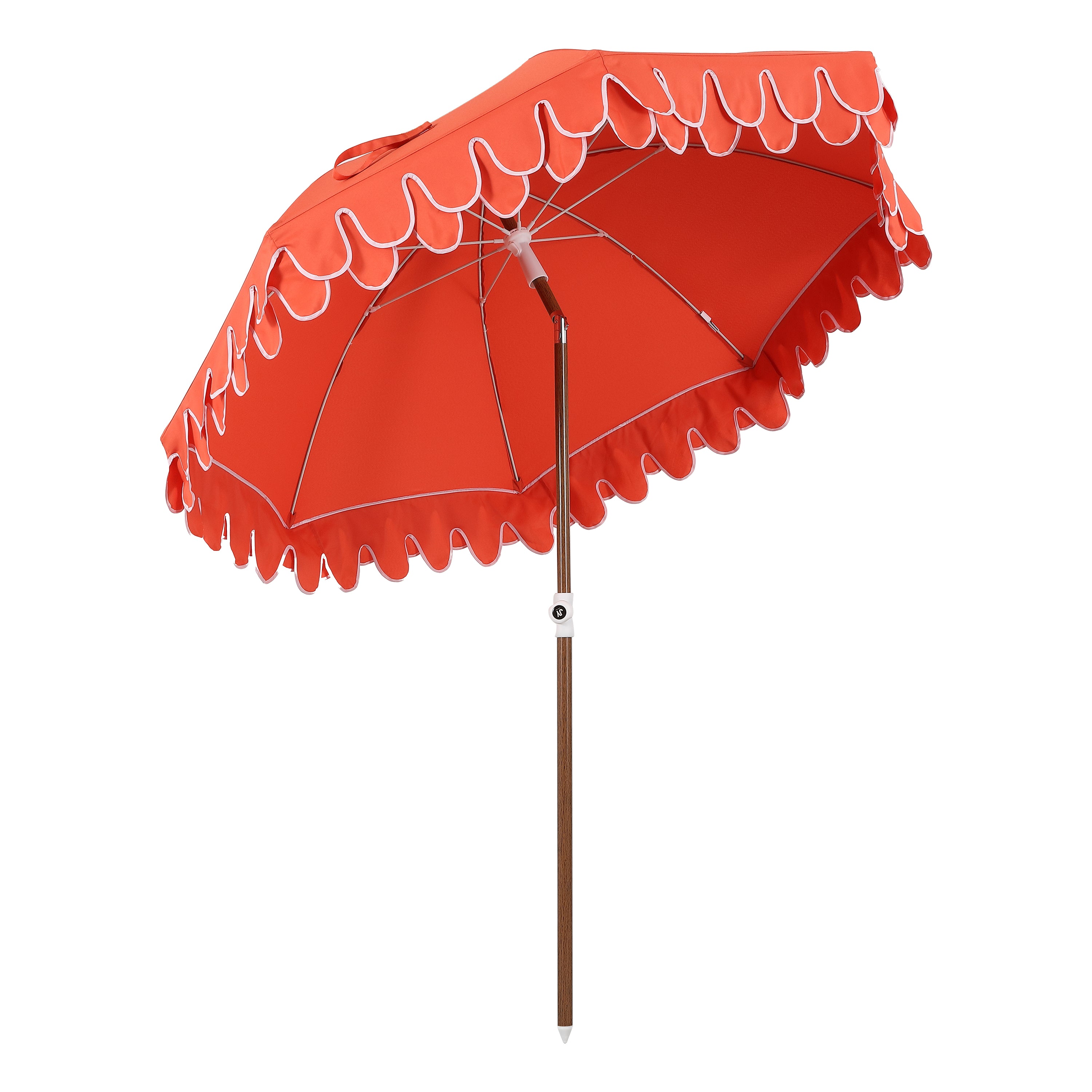 Horizon 6.5 ft. Classic MidCentury Scalloped Fringe Market Beach Umbrella with Push-Button Tilt