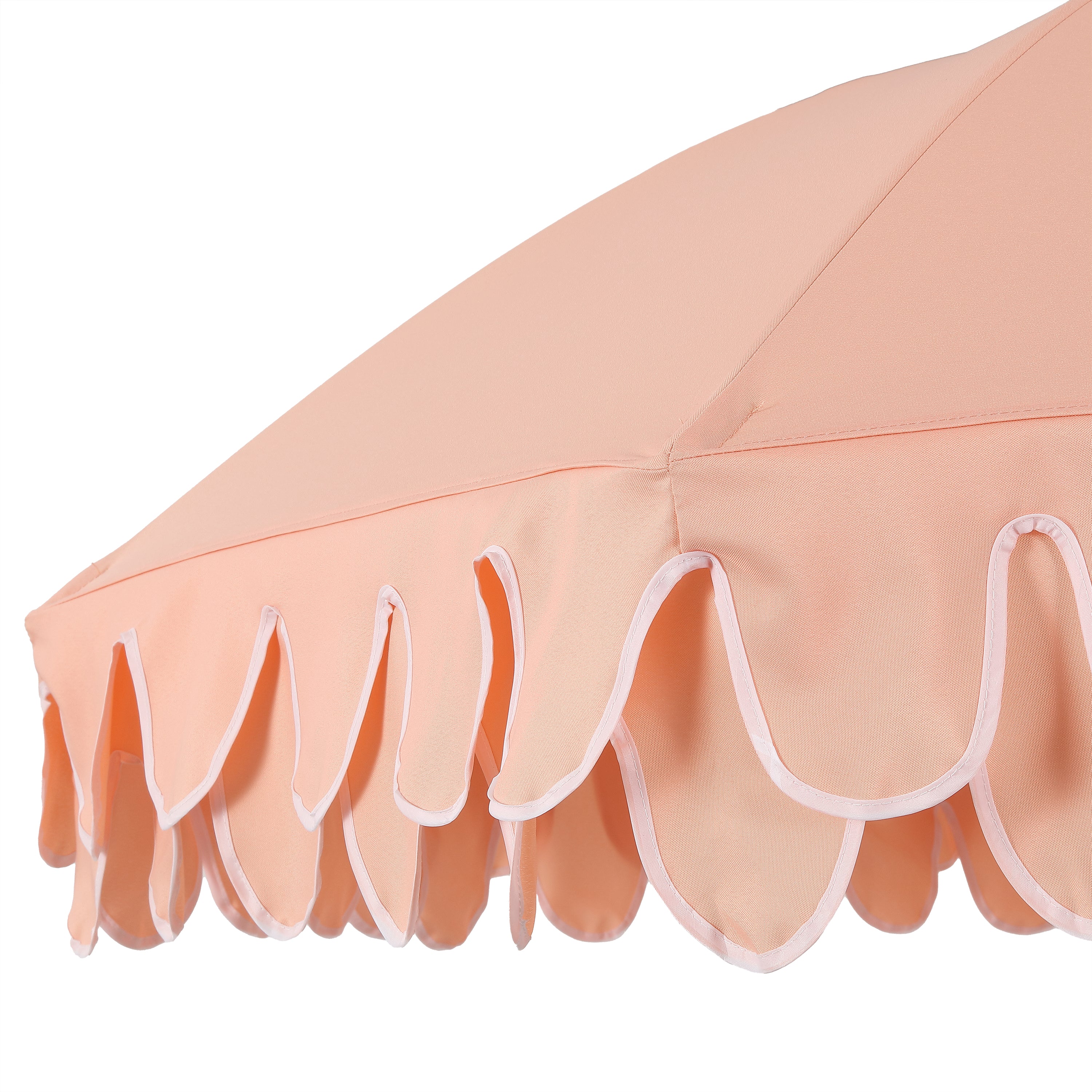 Horizon 6.5 ft. Classic MidCentury Scalloped Fringe Market Beach Umbrella with Push-Button Tilt
