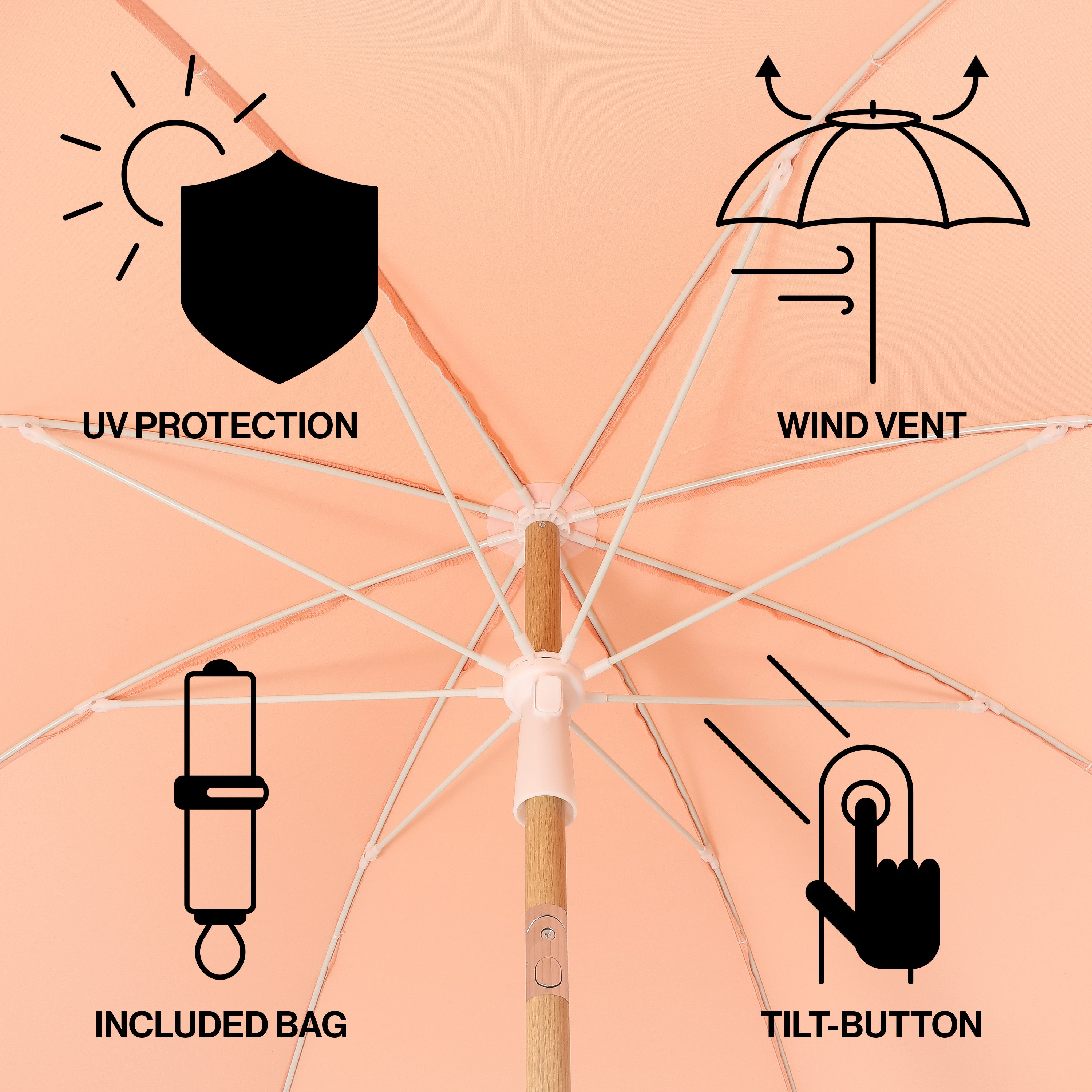 Horizon 6.5 ft. Classic MidCentury Scalloped Fringe Market Beach Umbrella with Push-Button Tilt