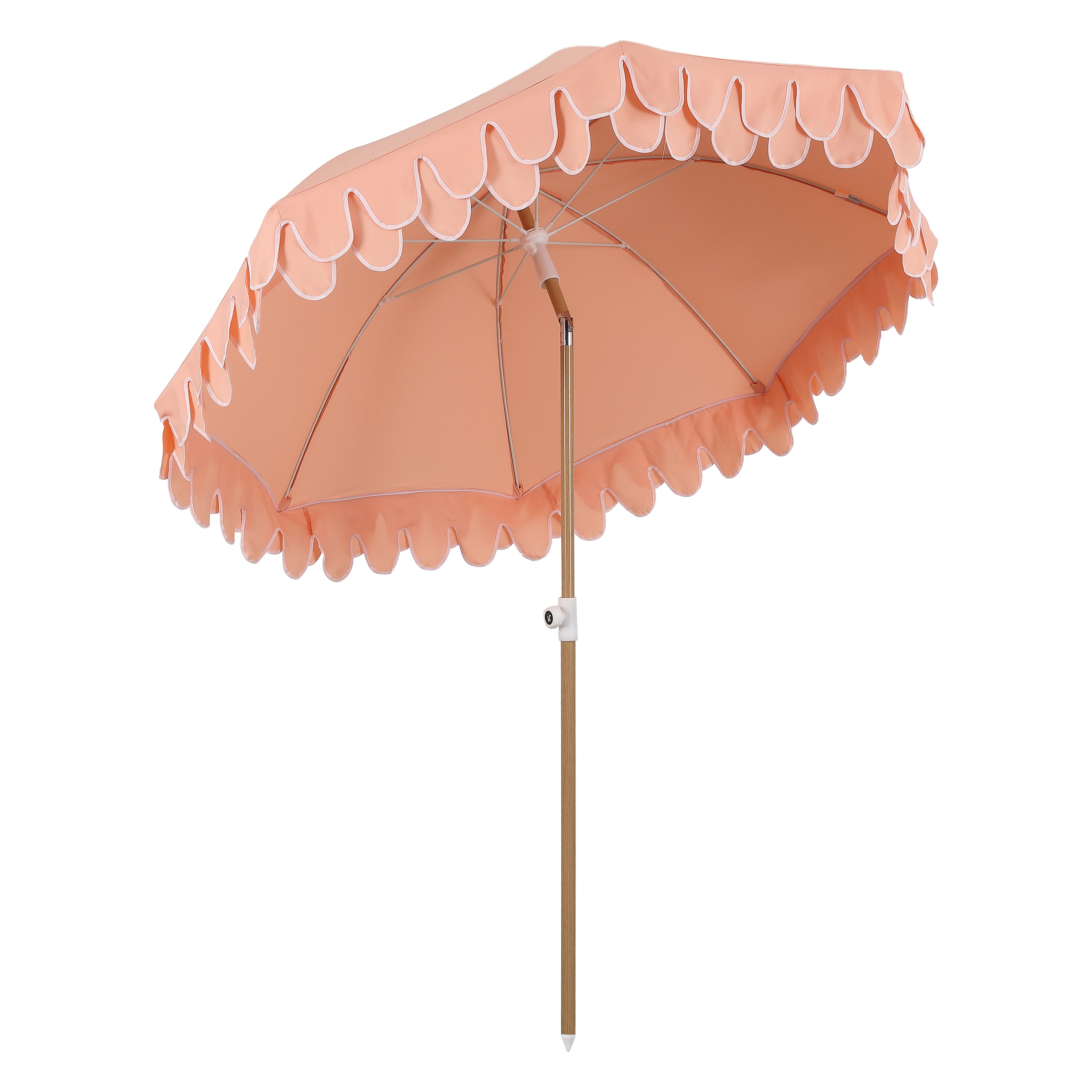 Horizon 6.5 ft. Classic MidCentury Scalloped Fringe Market Beach Umbrella with Push-Button Tilt
