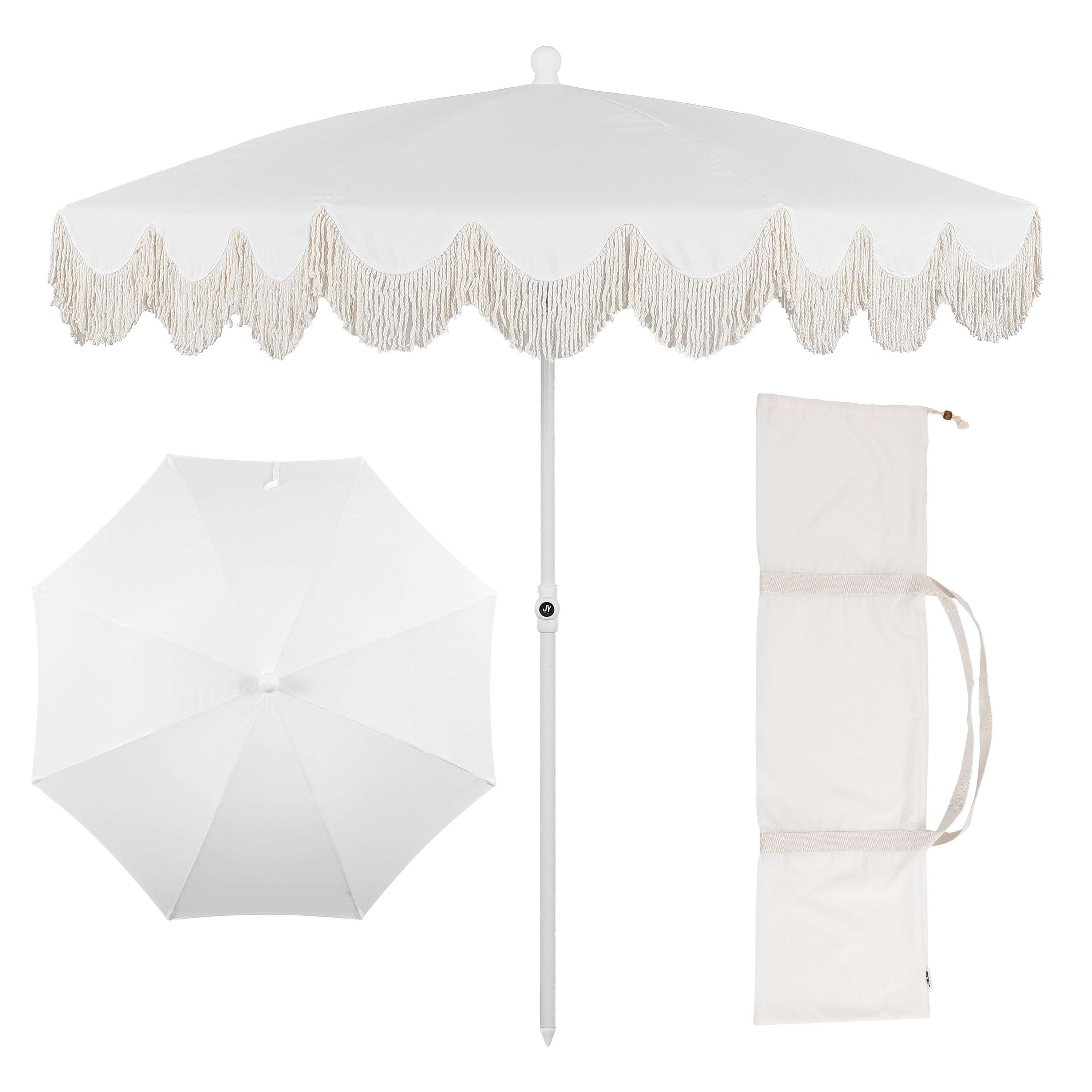 Mariner 6.5 ft. Classic Cottage Fringe Tassel Market Beach Umbrella with Push Button Tilt