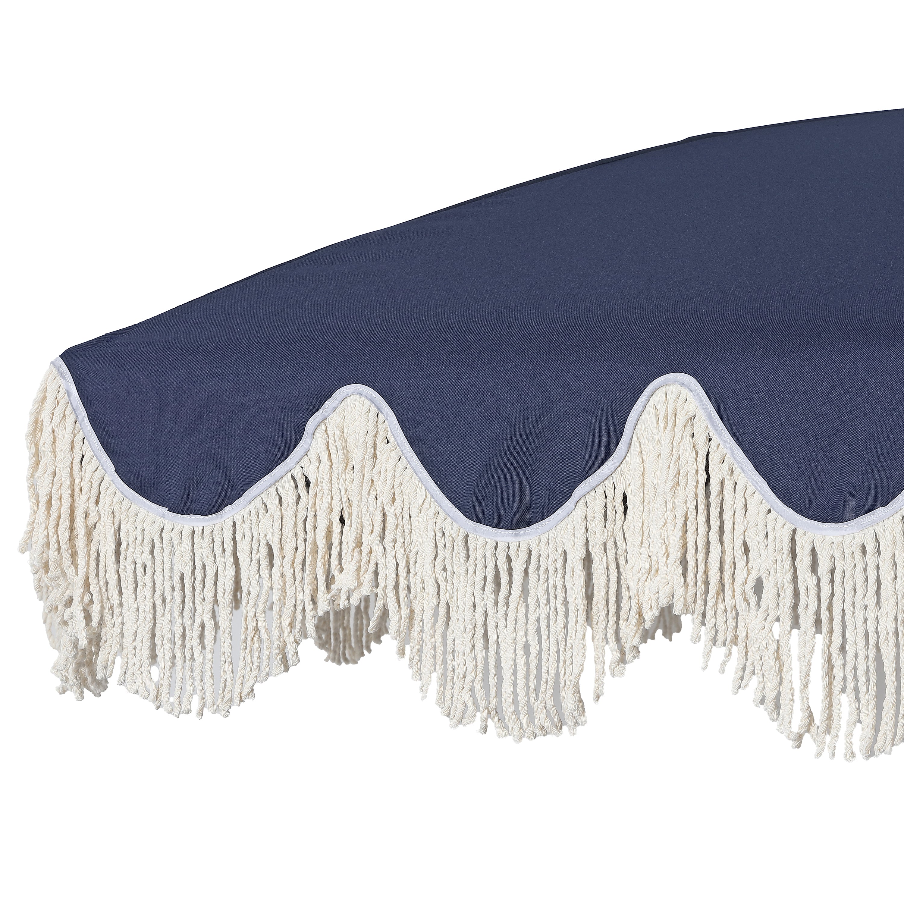 Mariner 6.5 ft. Classic Cottage Fringe Tassel Market Beach Umbrella with Push Button Tilt