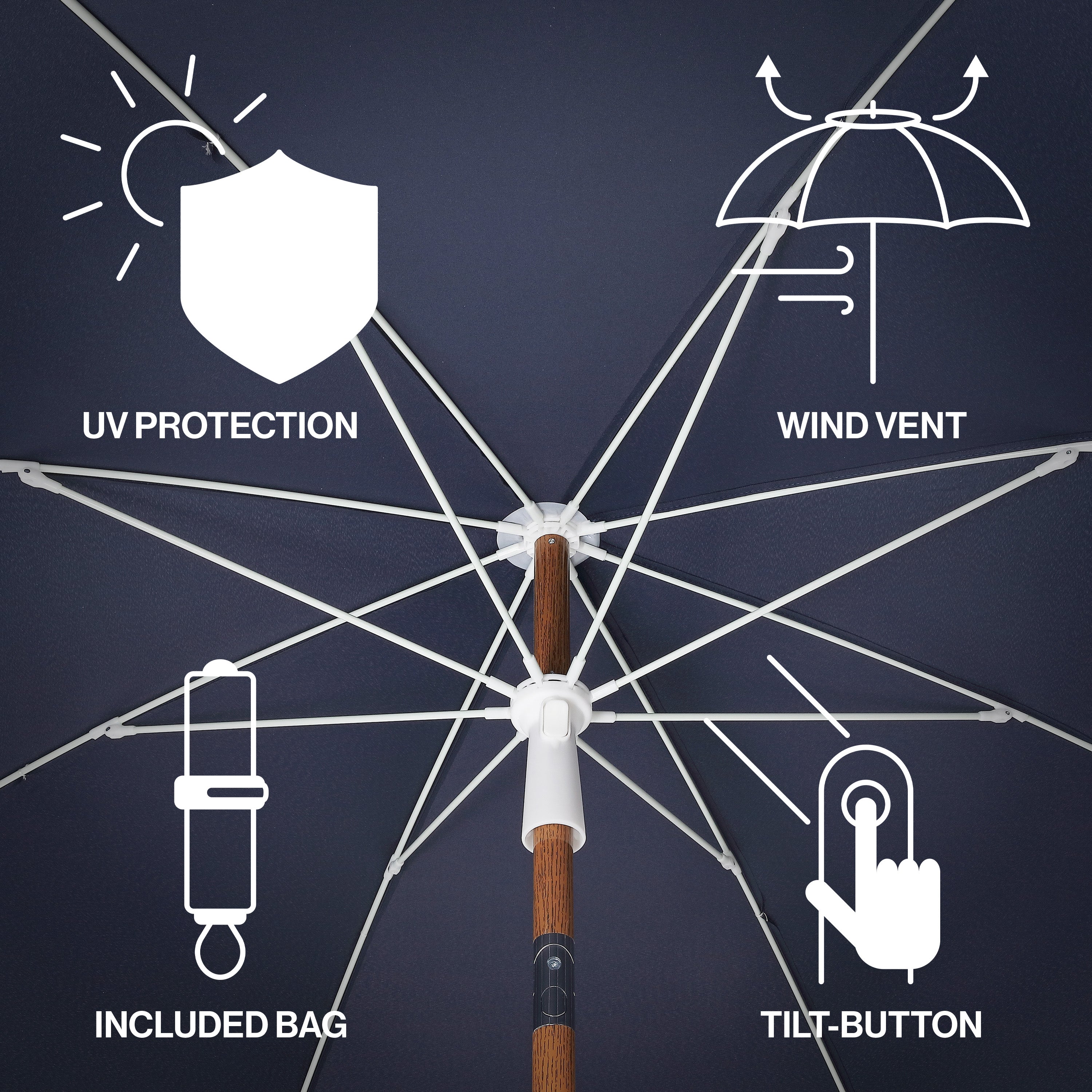 Mariner 6.5 ft. Classic Cottage Fringe Tassel Market Beach Umbrella with Push Button Tilt