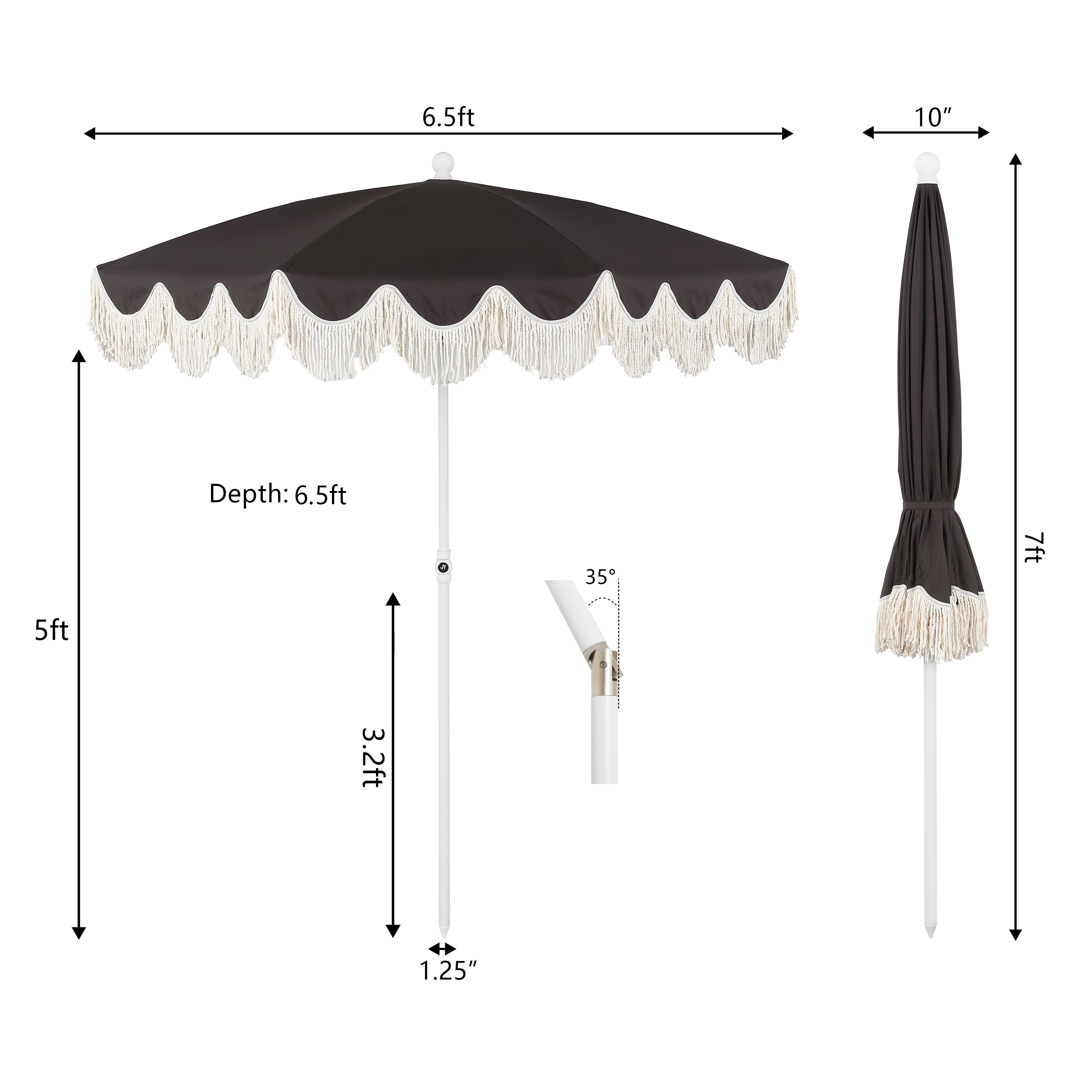 Mariner 6.5 ft. Classic Cottage Fringe Tassel Market Beach Umbrella with Push Button Tilt