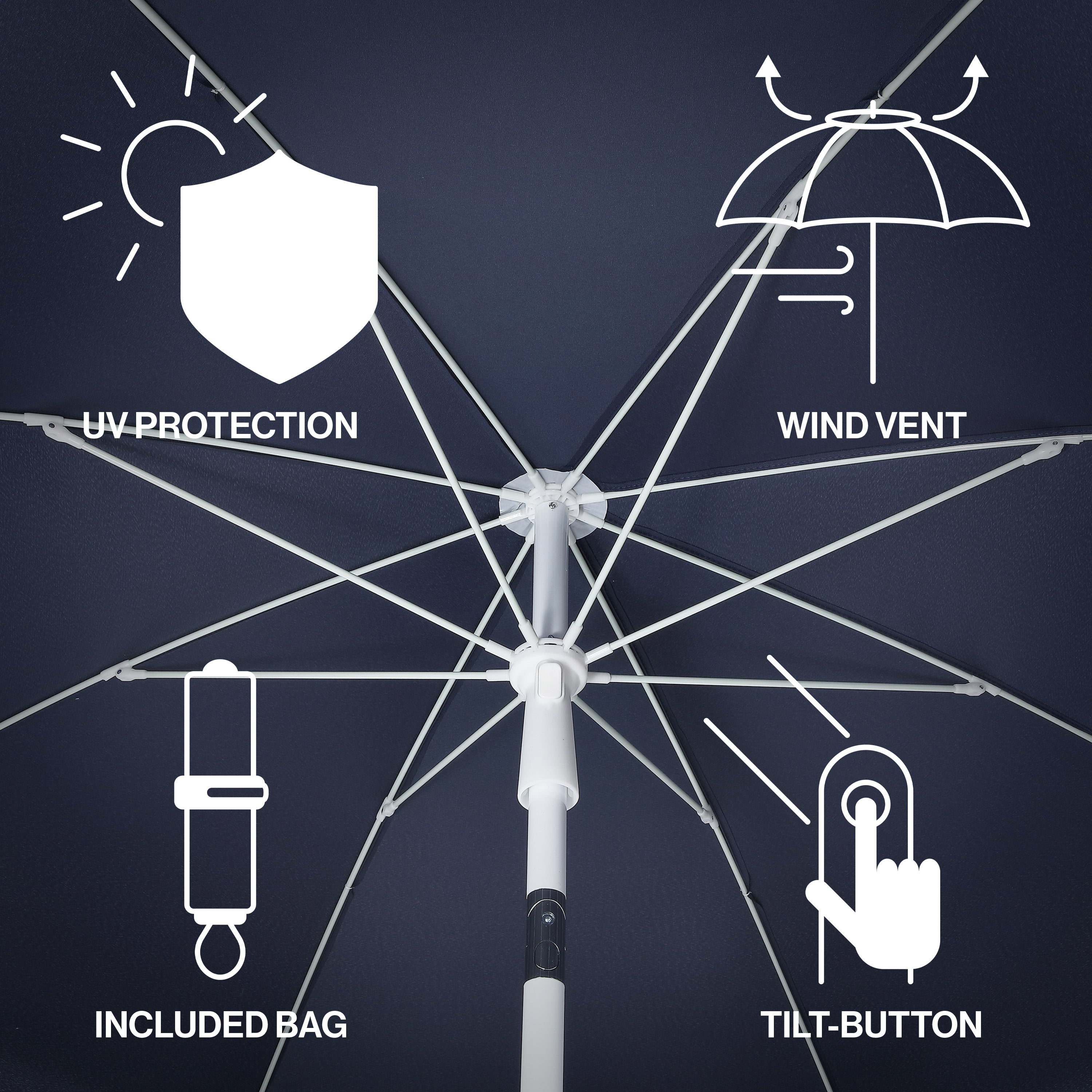 Mariner 6.5 ft. Classic Cottage Fringe Tassel Market Beach Umbrella with Push Button Tilt