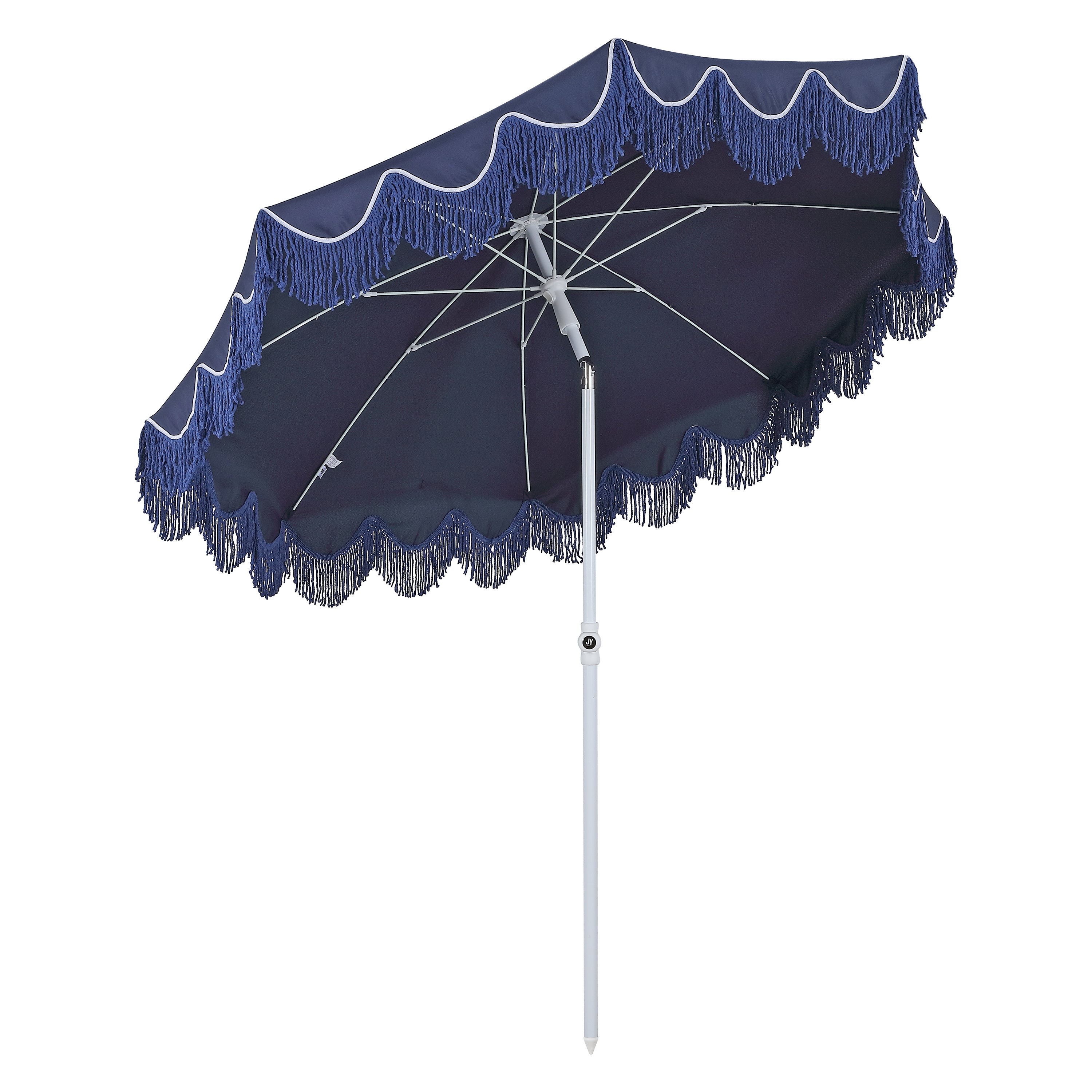 Mariner 6.5 ft. Classic Cottage Fringe Tassel Market Beach Umbrella with Push Button Tilt