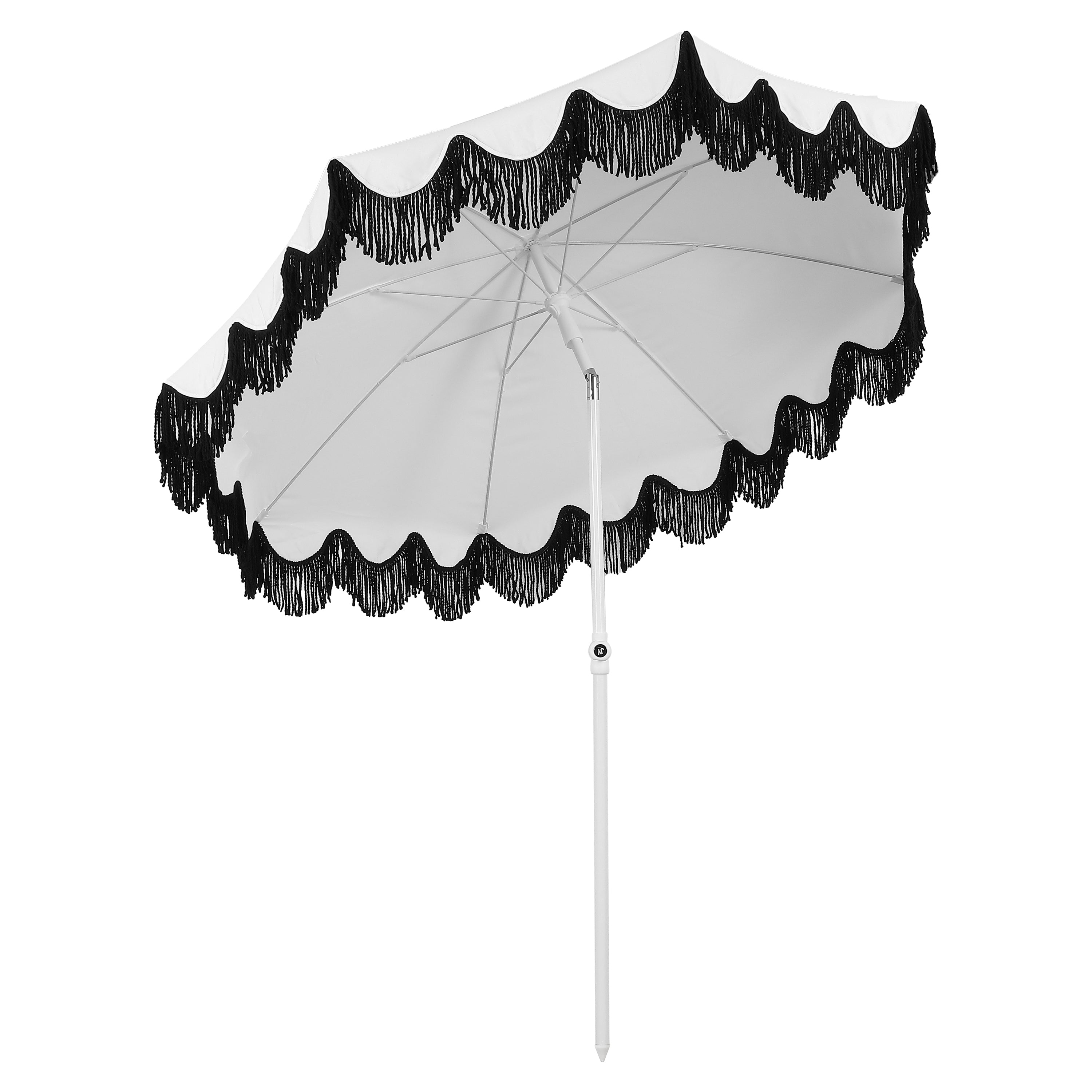 Mariner 6.5 ft. Classic Cottage Fringe Tassel Market Beach Umbrella with Push Button Tilt