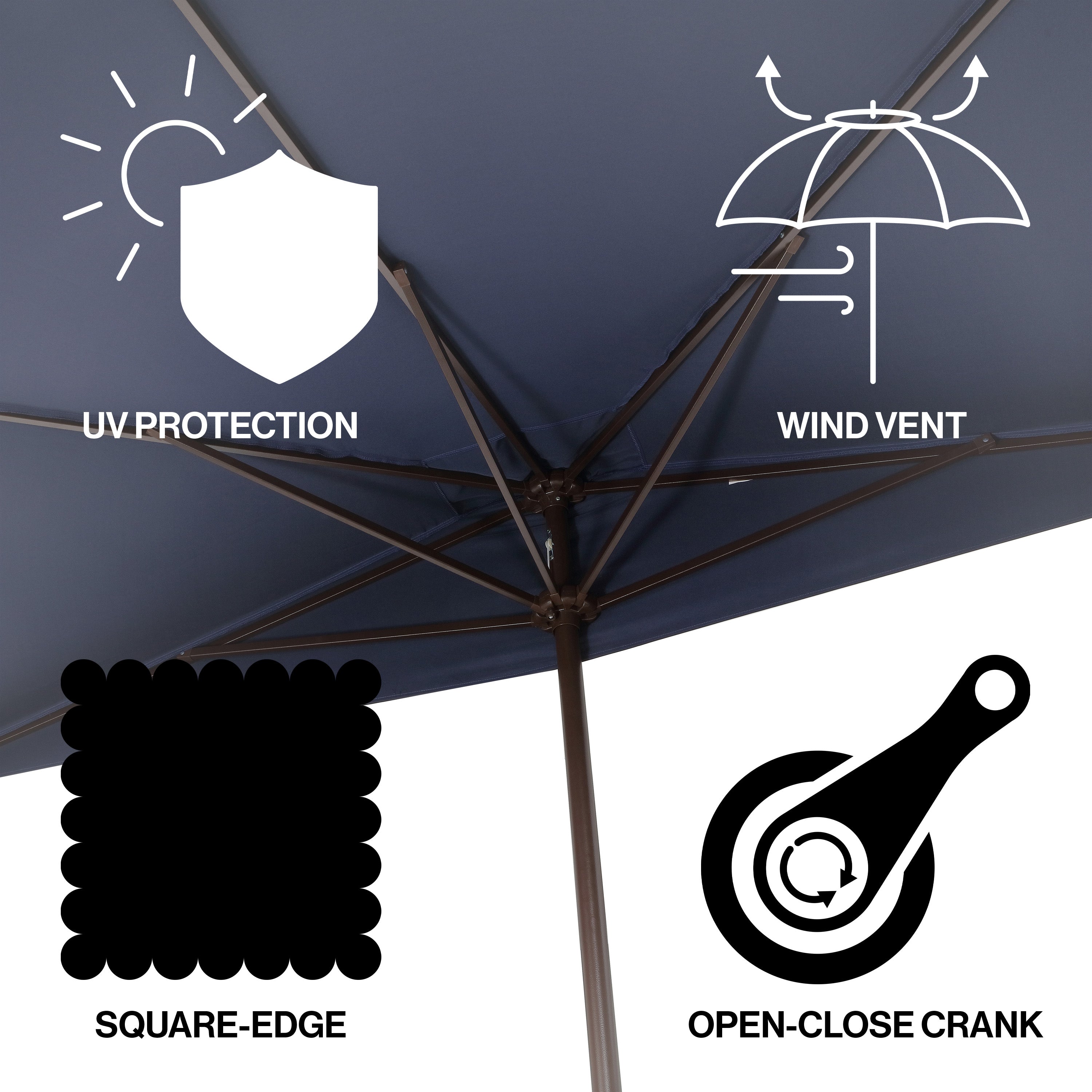 Sidney Classic MidCentury Rectangular Half Market Patio Umbrella with Crank