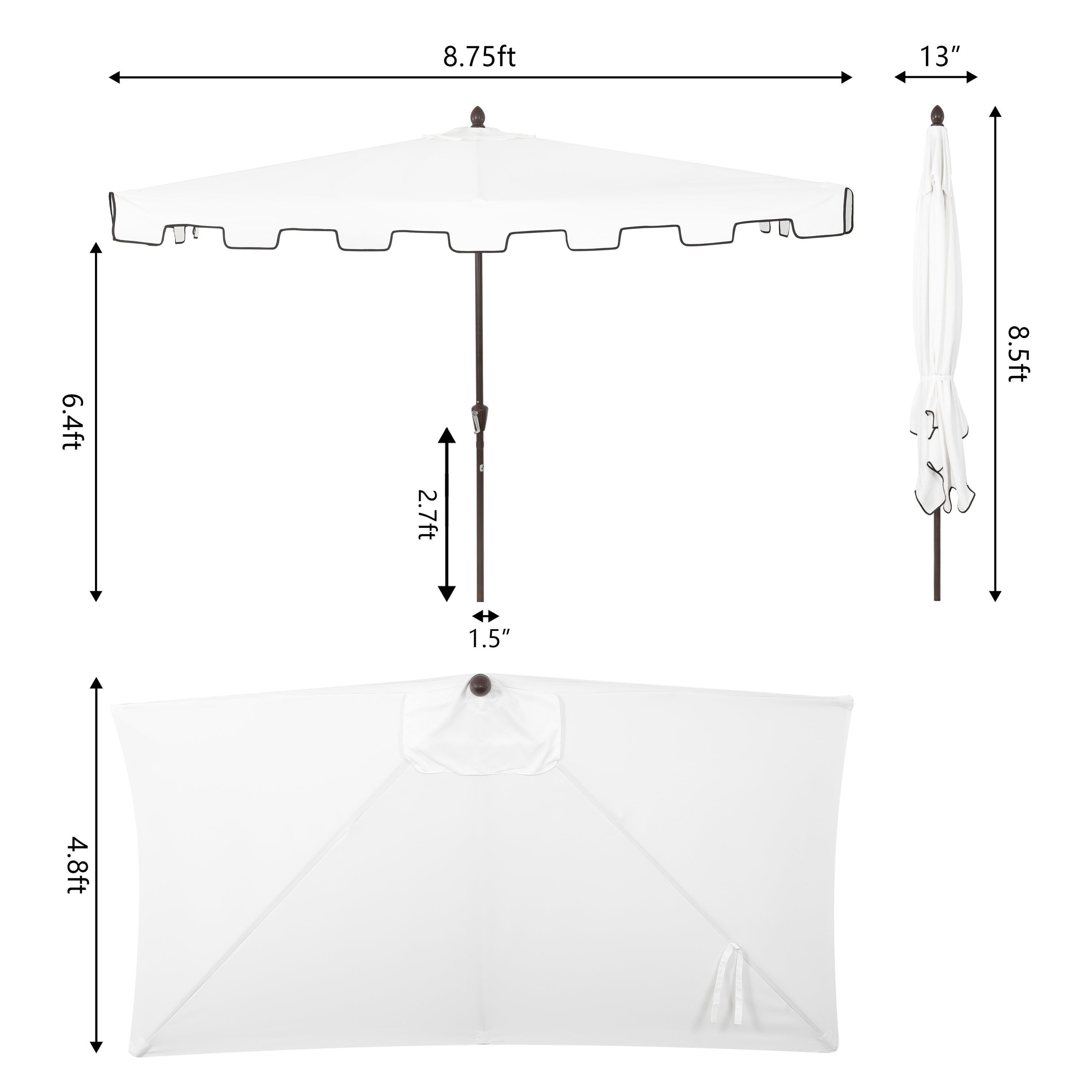 Sidney Classic MidCentury Rectangular Half Market Patio Umbrella with Crank