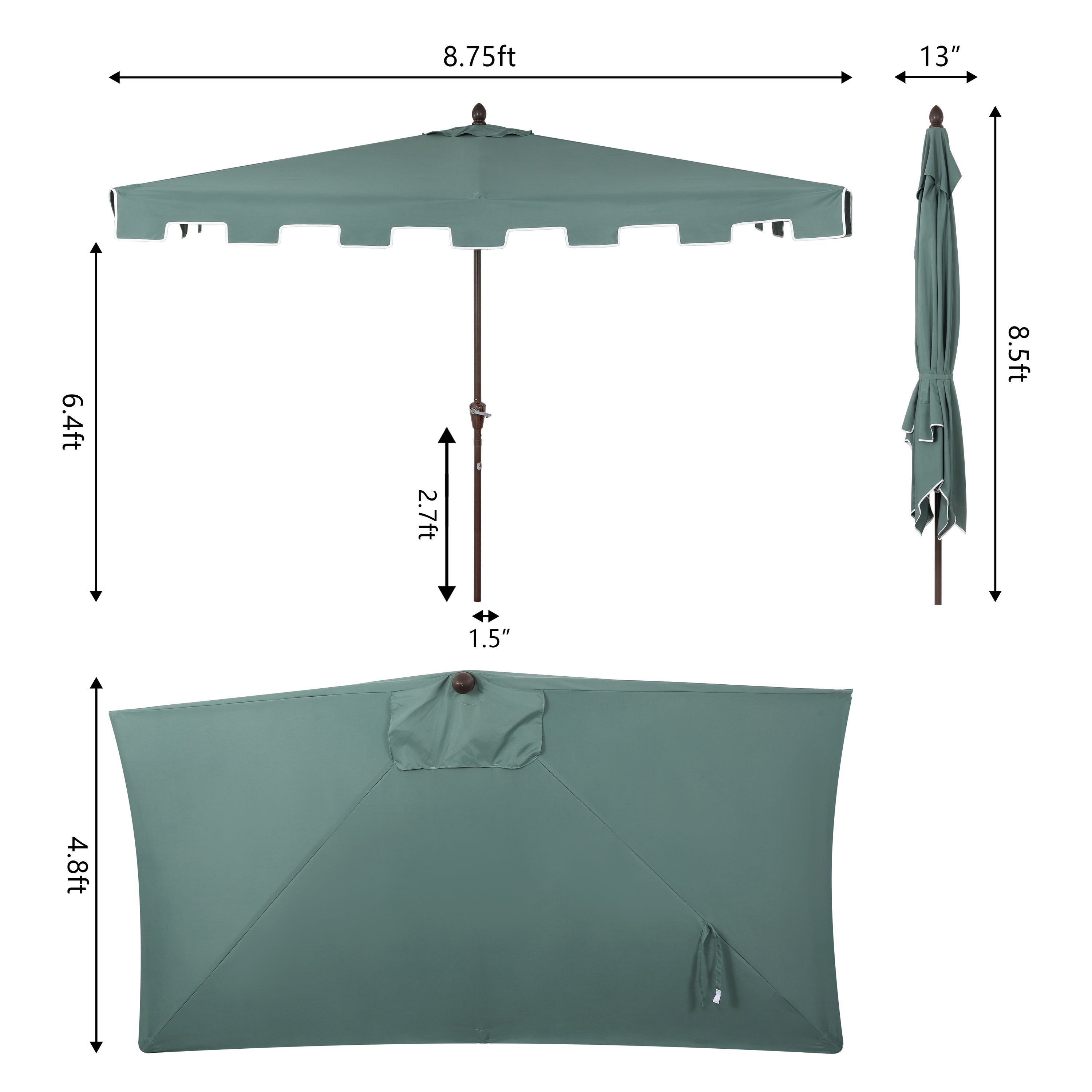Sidney Classic MidCentury Rectangular Half Market Patio Umbrella with Crank