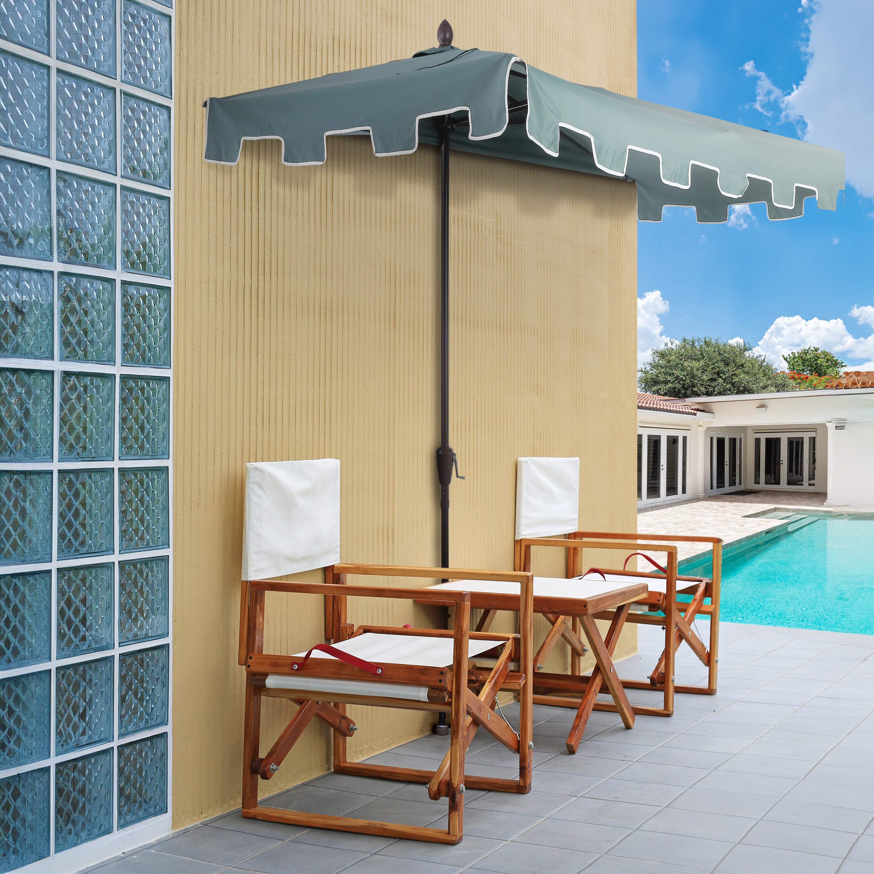 Sidney Classic MidCentury Rectangular Half Market Patio Umbrella with Crank