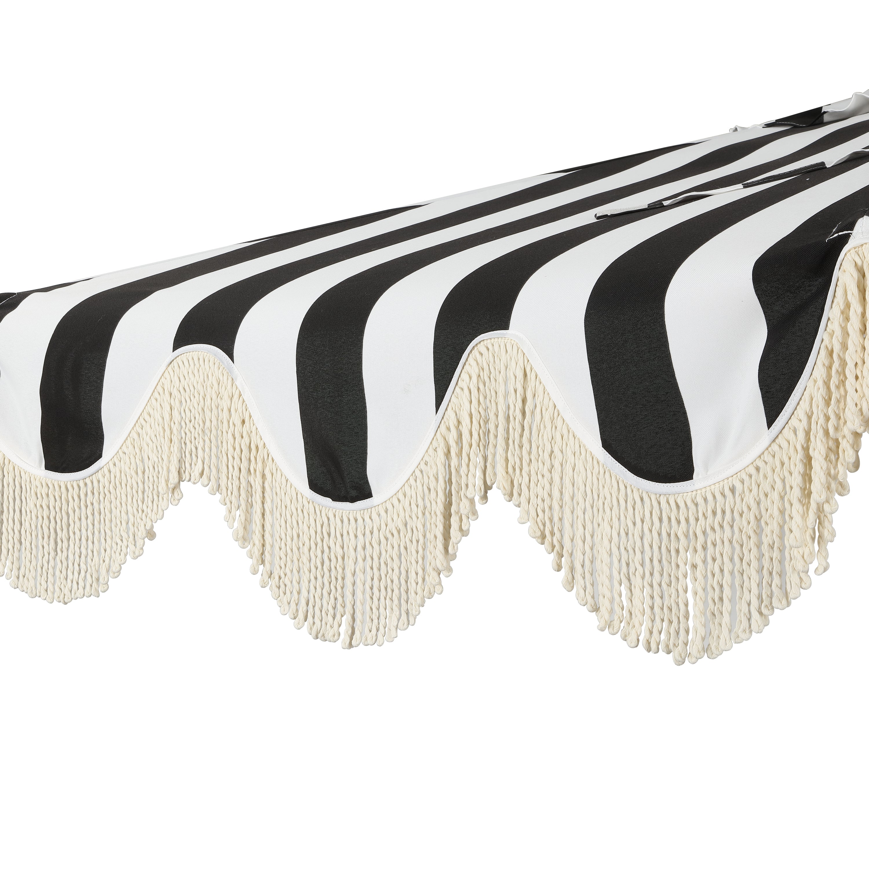 Beverly Stripe Designer Classic Scalloped Fringe Half Market Patio Umbrella with Crank