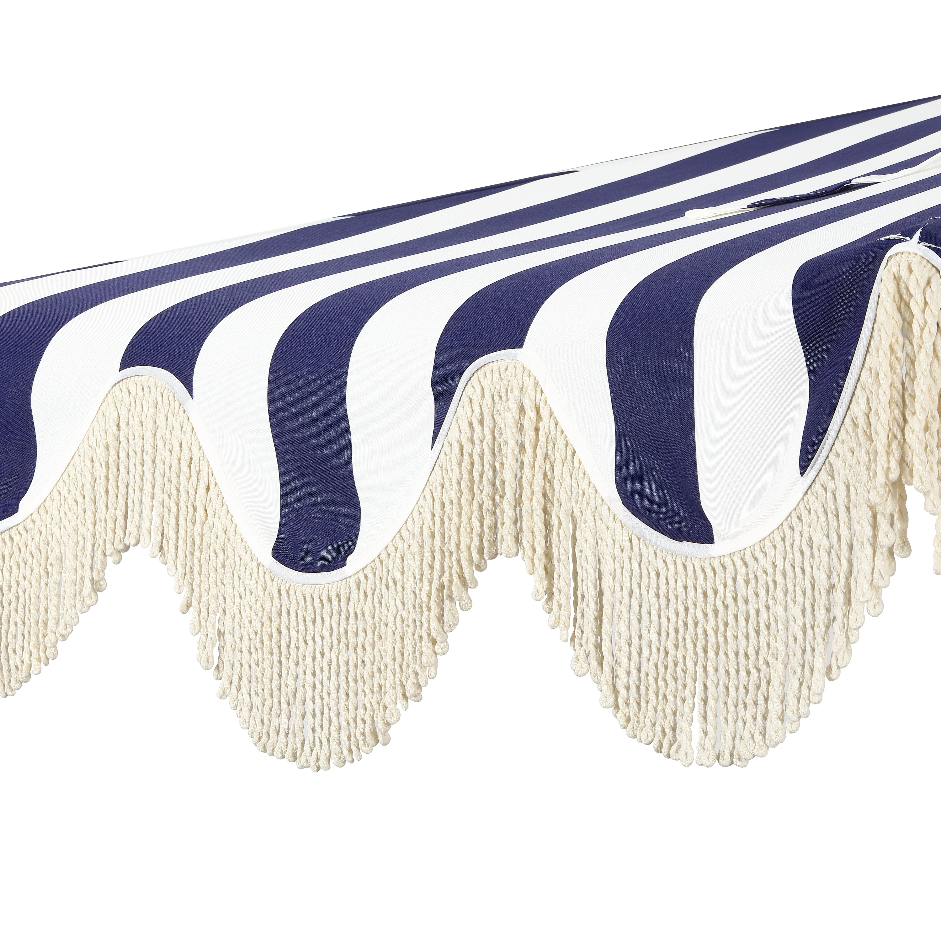 Beverly Stripe Designer Classic Scalloped Fringe Half Market Patio Umbrella with Crank